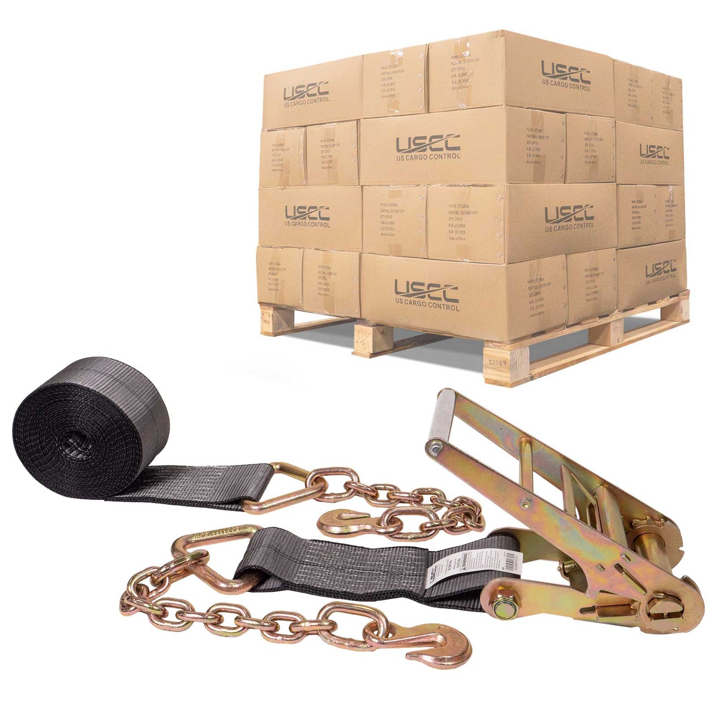 BlackLine 4" x 30' Ratchet Strap with 18" Chain Extensions | 90-Pack (Pallet)