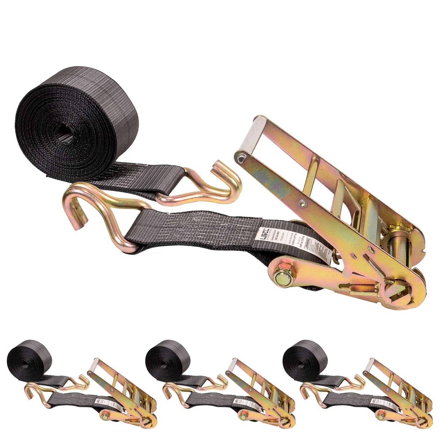 BlackLine 4" x 30' Ratchet Strap with Wire Hooks | 4-Pack