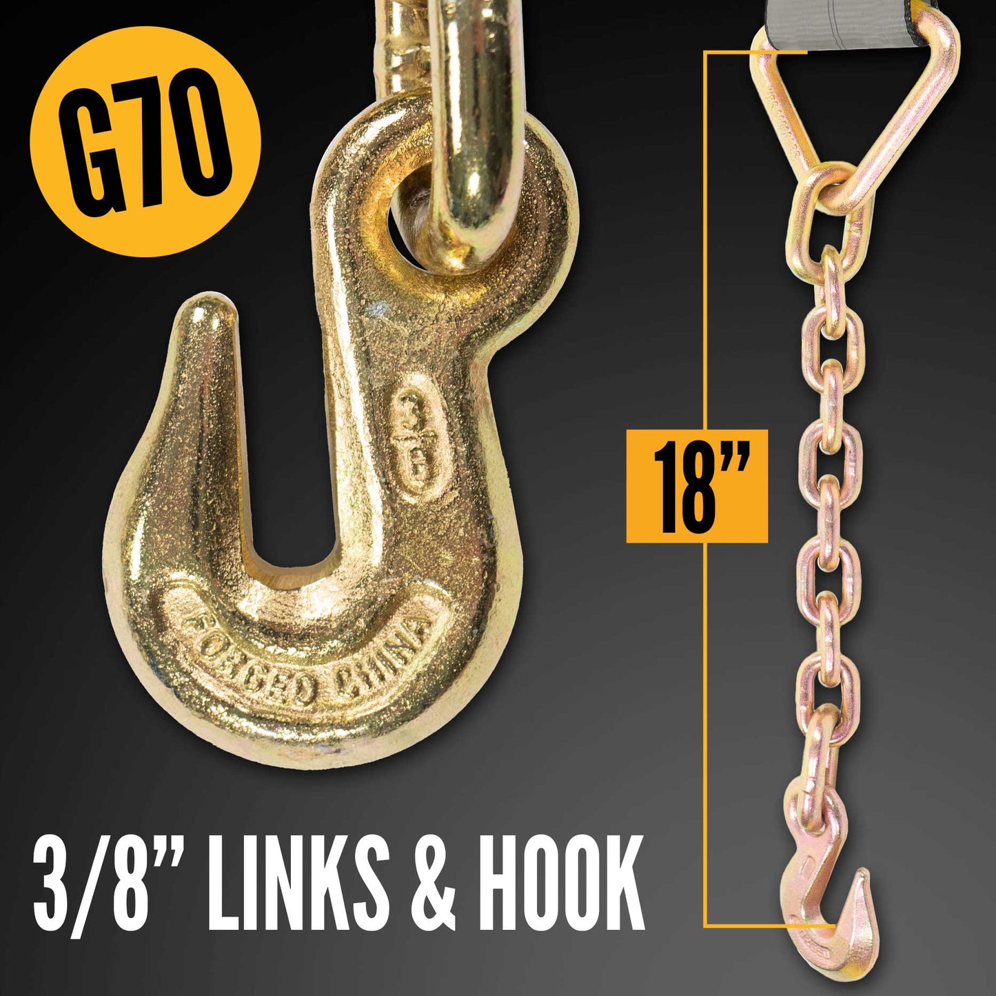 BlackLine 4" x 30' Ratchet Strap with 18" Chain Extensions | 2-Pack