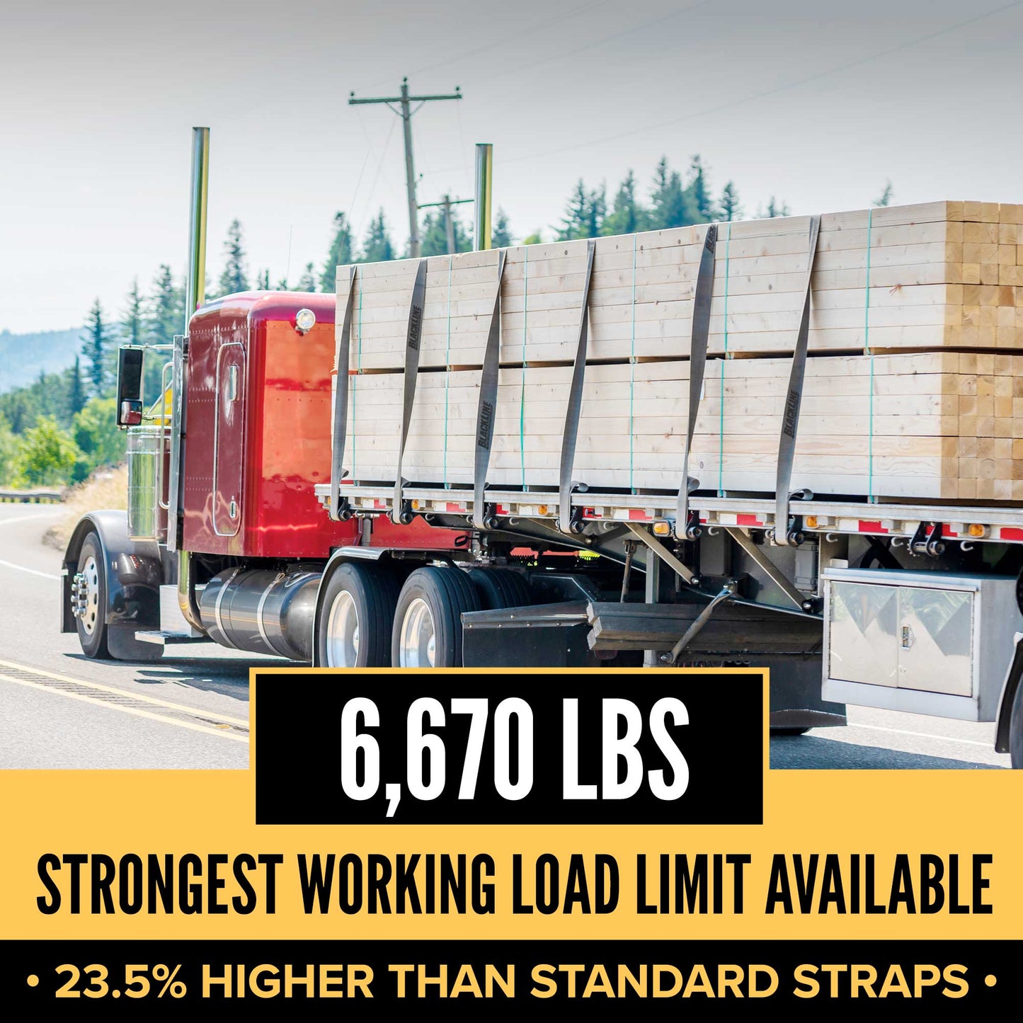 BlackLine 4" x 27' Winch Strap with 20,000 lb Flat Hook | 300-Pack (Pallet)