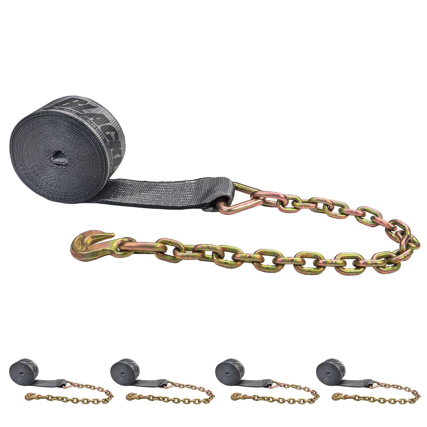 BlackLine 4" x 37' Winch Strap with 34" Chain Extension | 5-Pack