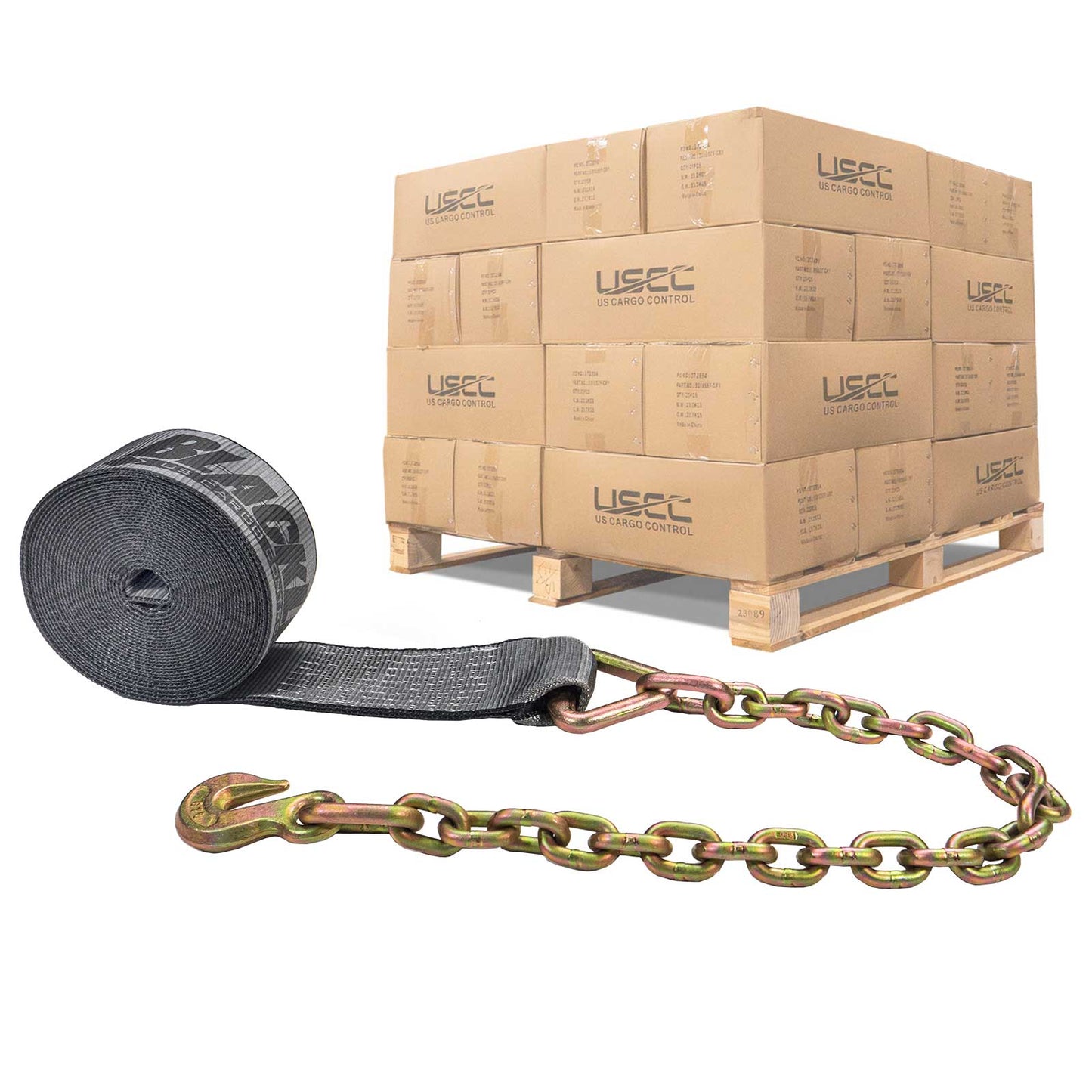 BlackLine 4" x 37' Winch Strap with 34" Chain Extension | 160-Pack (Pallet)