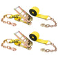 4" x 27' Ratchet Strap with 18" Chain Extensions | Yellow | 2-Pack
