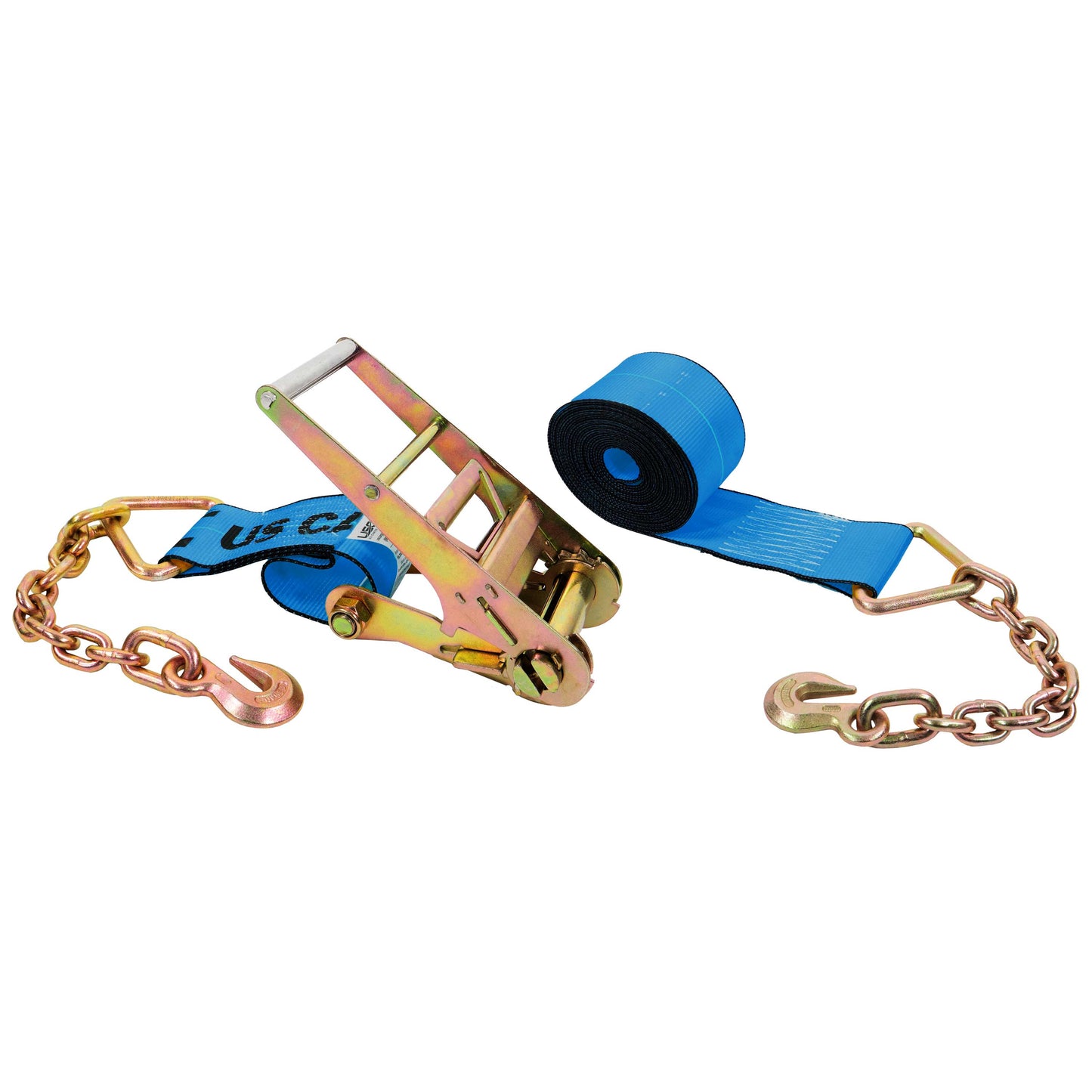 4" x 50' Ratchet Strap with 18" Chain Extensions | Blue