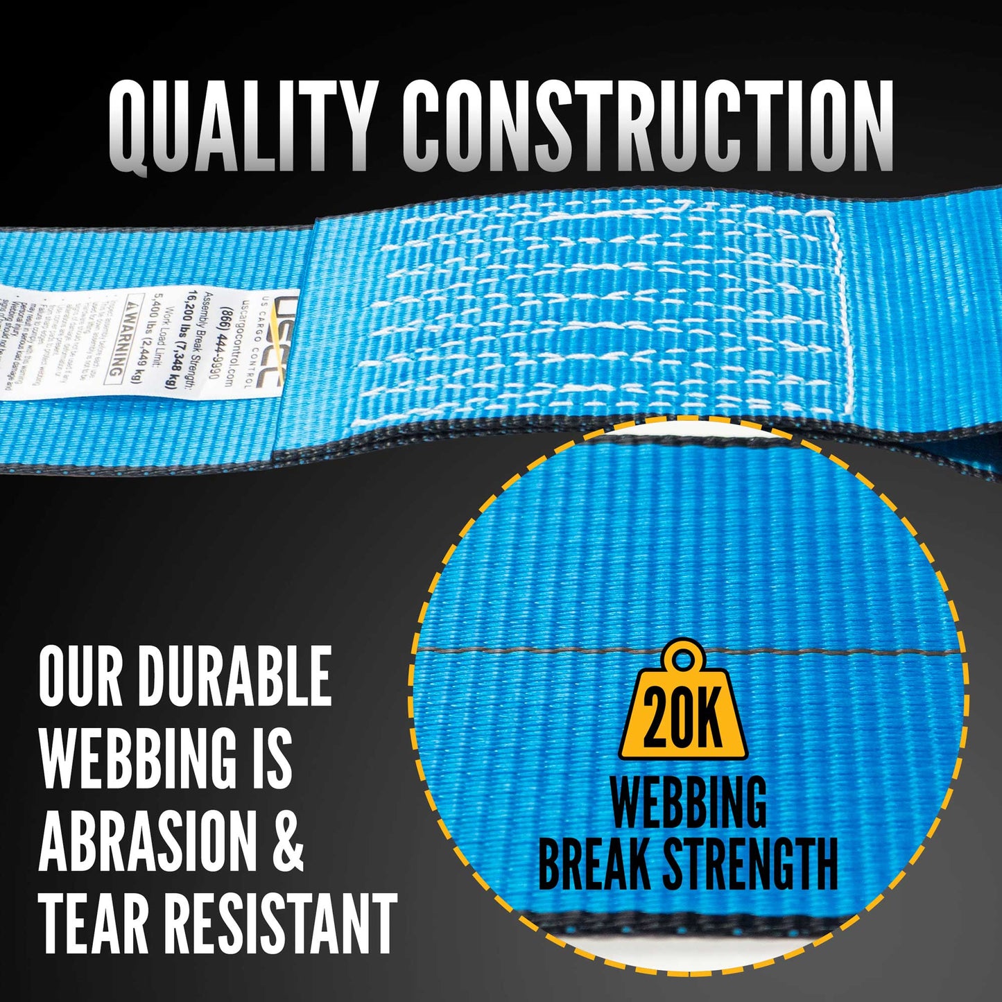 4" x 50' Ratchet Strap with 18" Chain Extensions | Blue