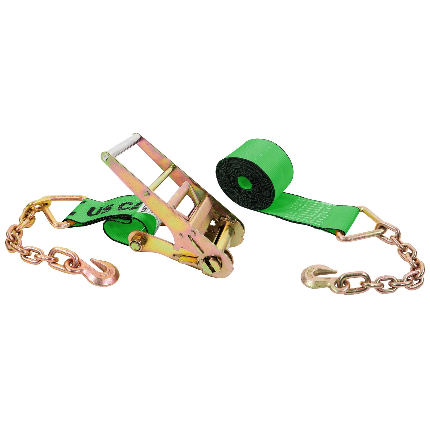 4" x 50' Ratchet Strap with 18" Chain Extensions | Green