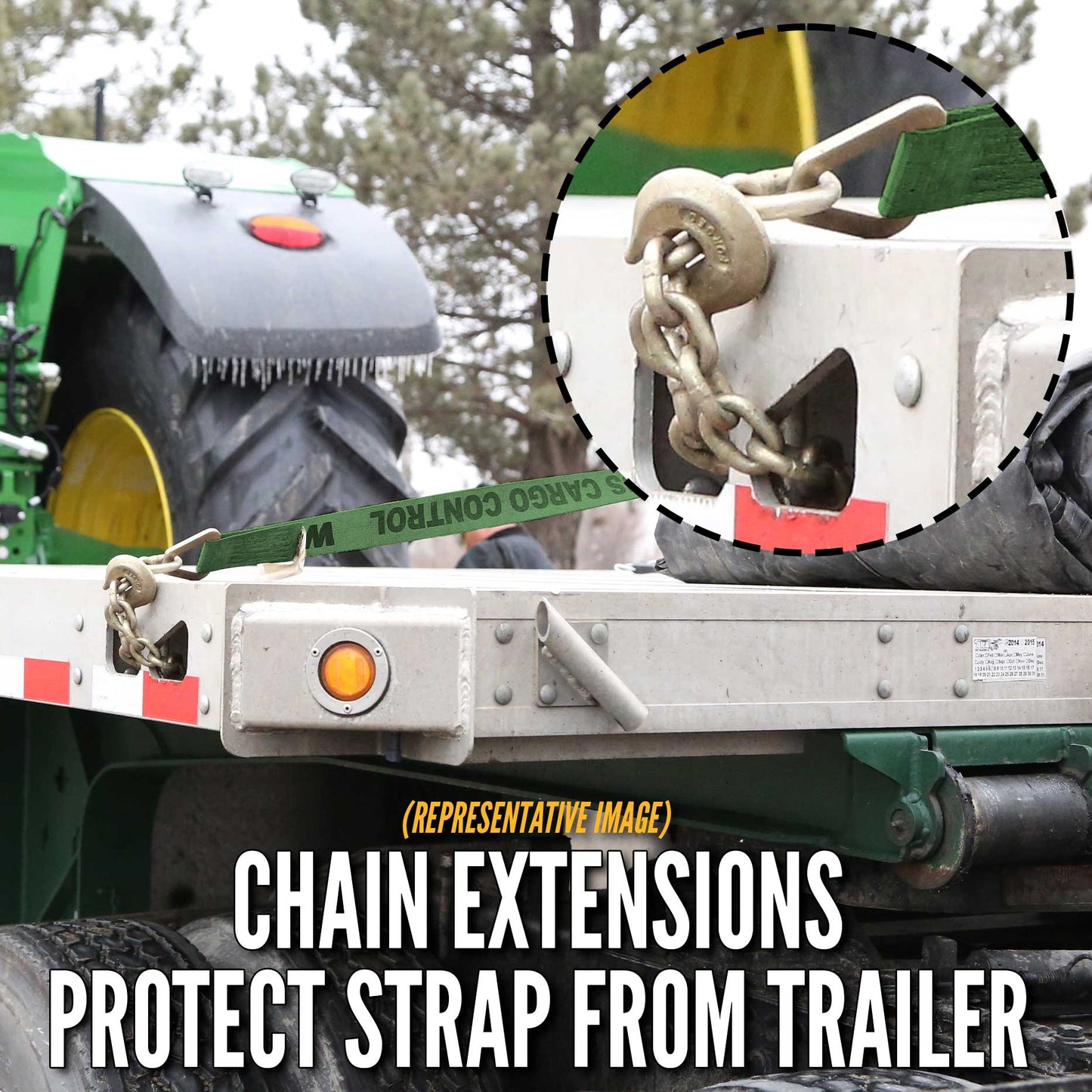 4" x 40' Ratchet Strap with 18" Chain Extensions | Green