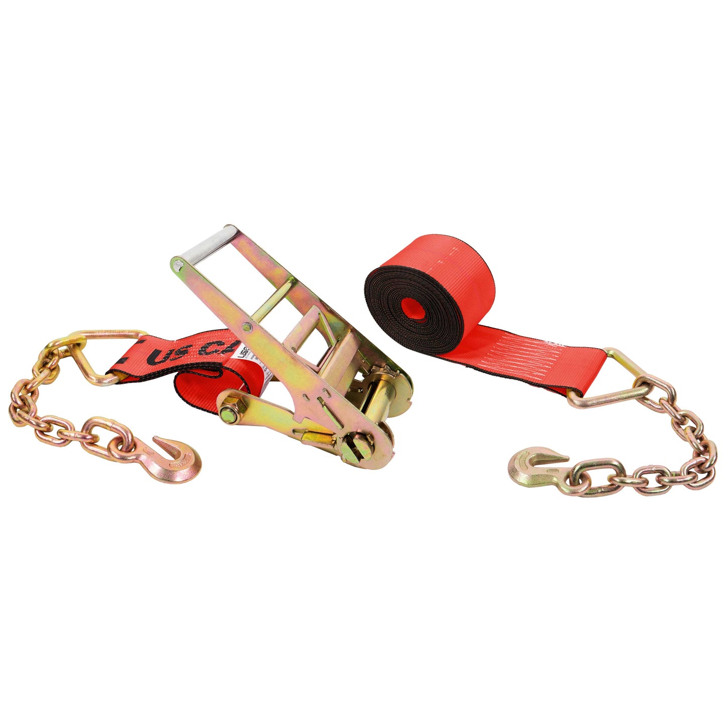 4" x 40' Ratchet Strap with 18" Chain Extensions | Red
