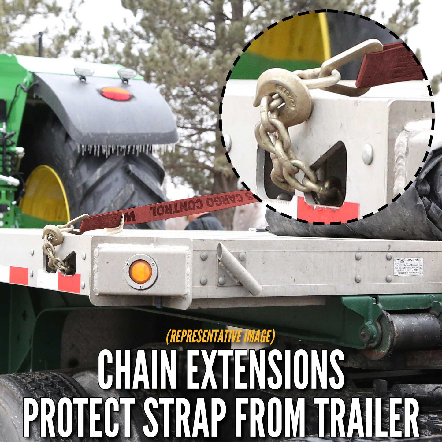 4" x 20' Ratchet Strap with 18" Chain Extensions | Red