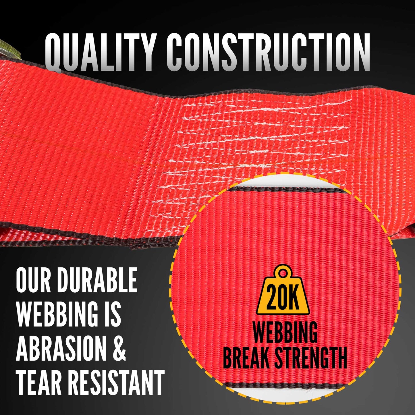4" x 30' Ratchet Strap with 18" Chain Extensions | Red