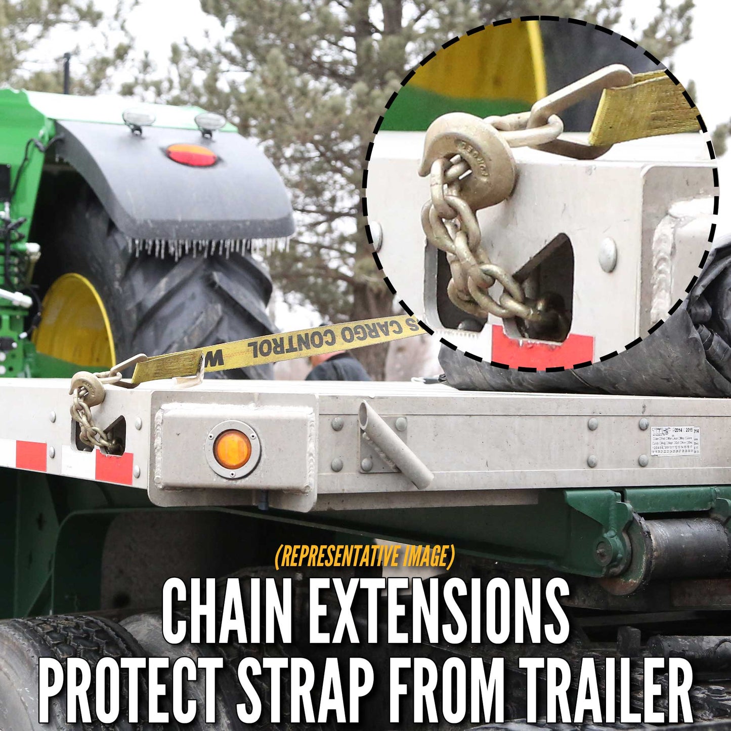 4" x 40' Ratchet Strap with 18" Chain Extensions | Yellow