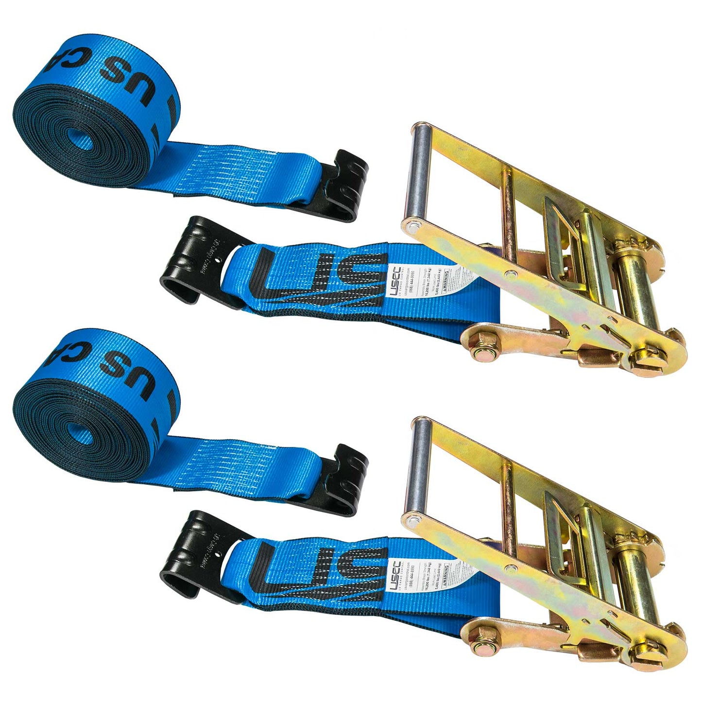 4" x 30' Ratchet Strap with Flat Hooks | Blue | 2-Pack