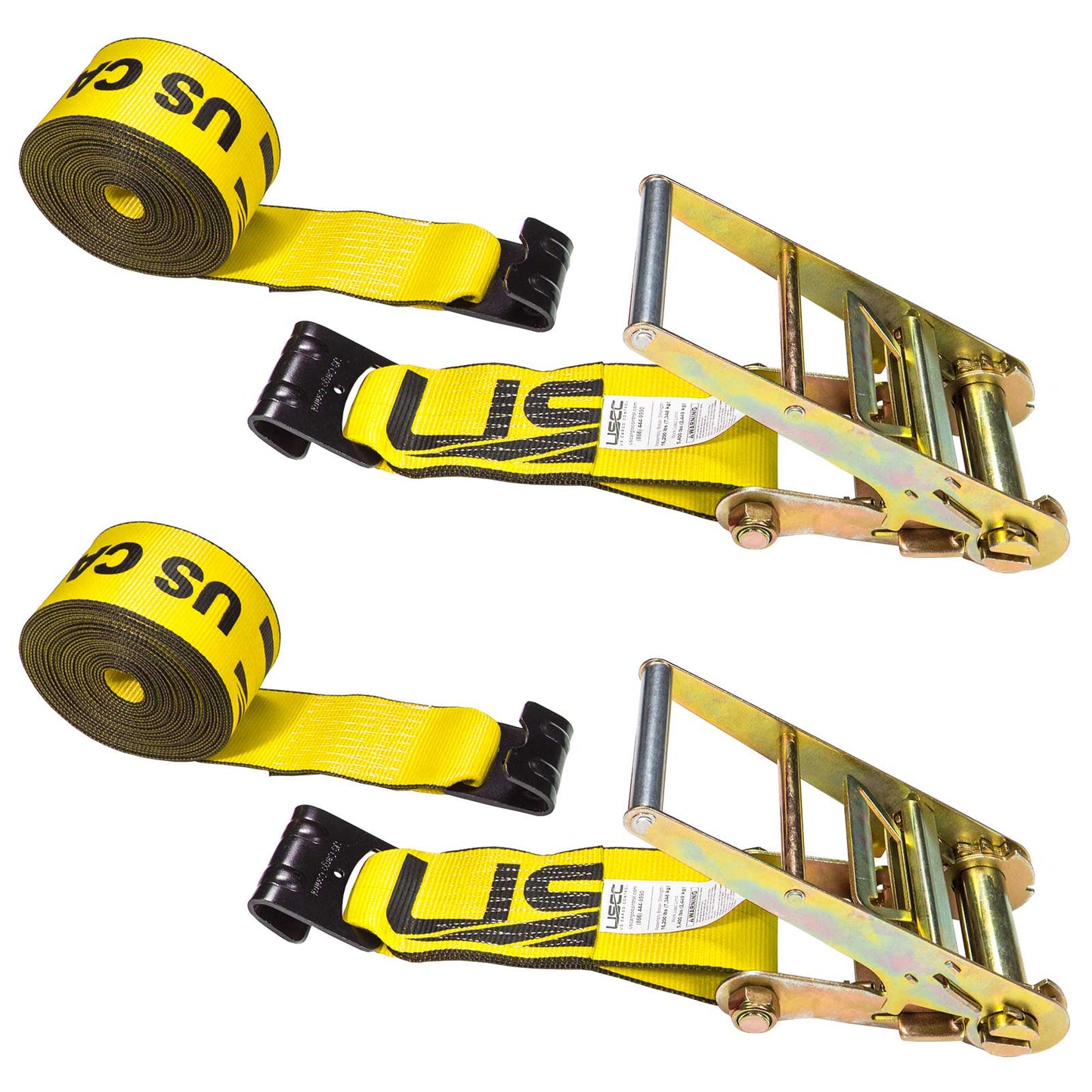 4" x 27' Ratchet Strap with Flat Hooks | Yellow | 2-Pack