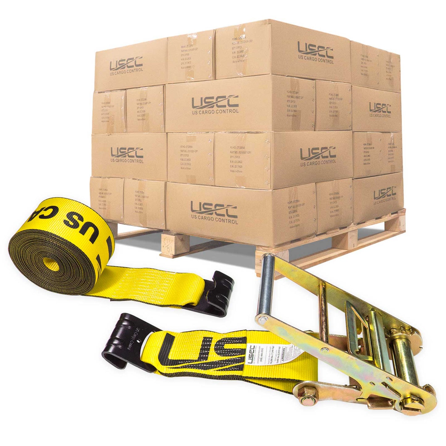 4" x 20' Ratchet Strap with Flat Hooks | Yellow | 90-Pack (Pallet)