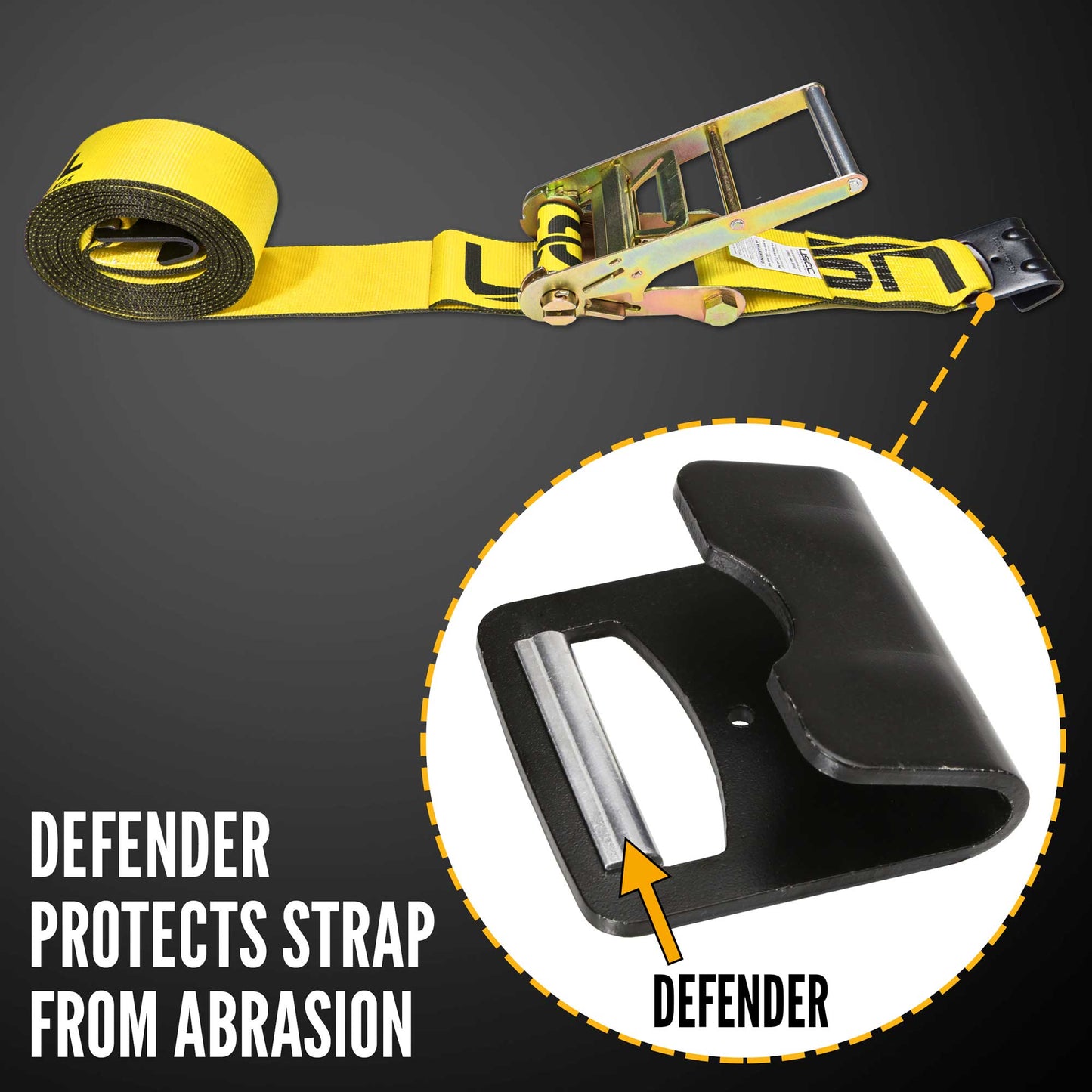 4" x 20' Ratchet Strap with Flat Hooks | Yellow | 4-Pack