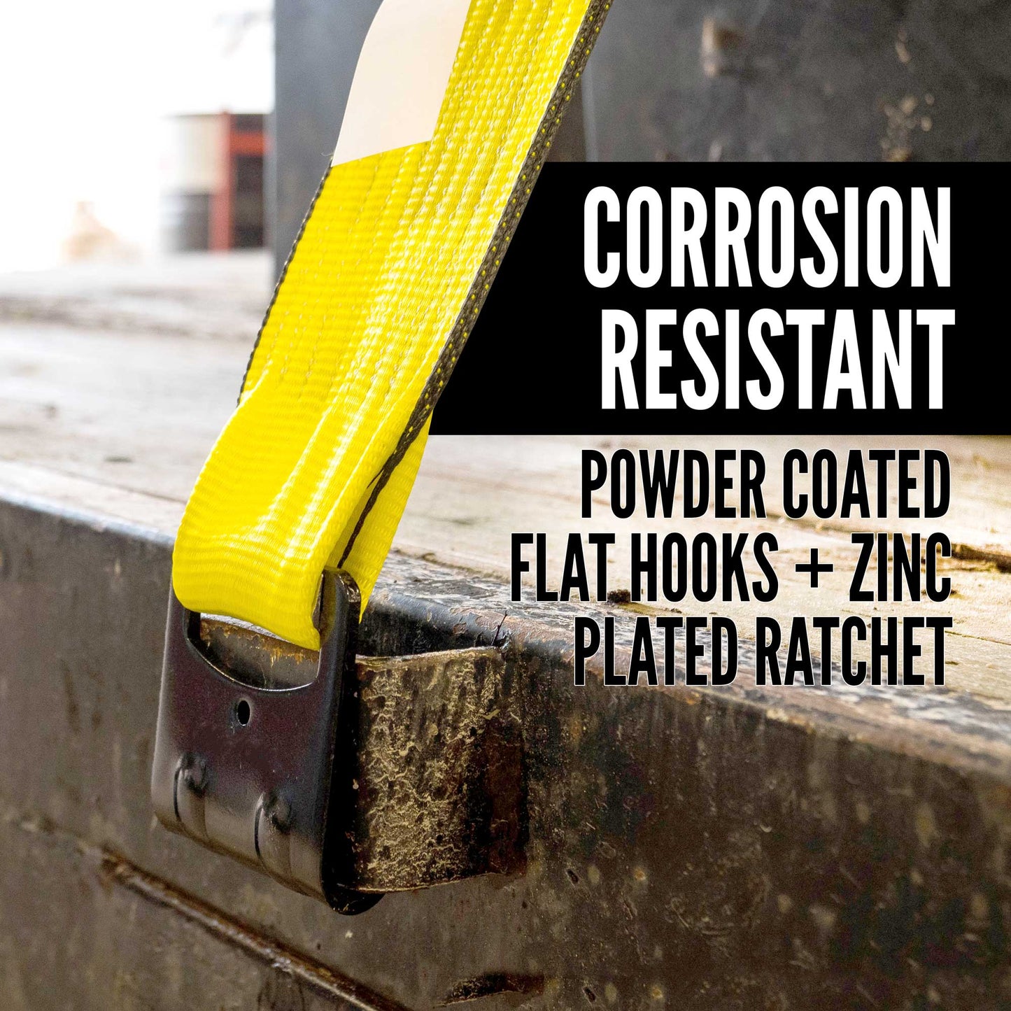 4" x 20' Ratchet Strap with Flat Hooks | Yellow | 4-Pack