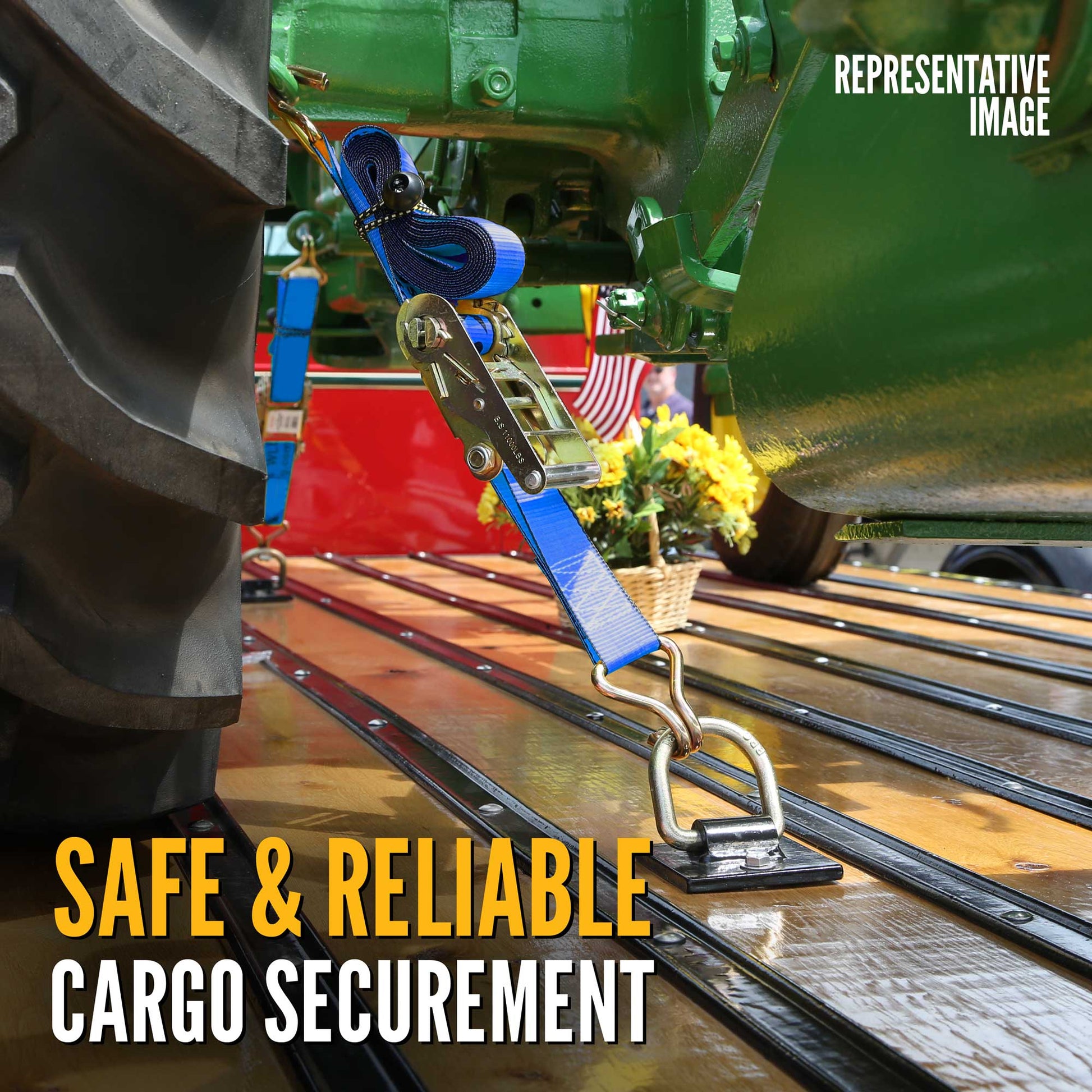 27' heavy duty 4" ratchet strap in use