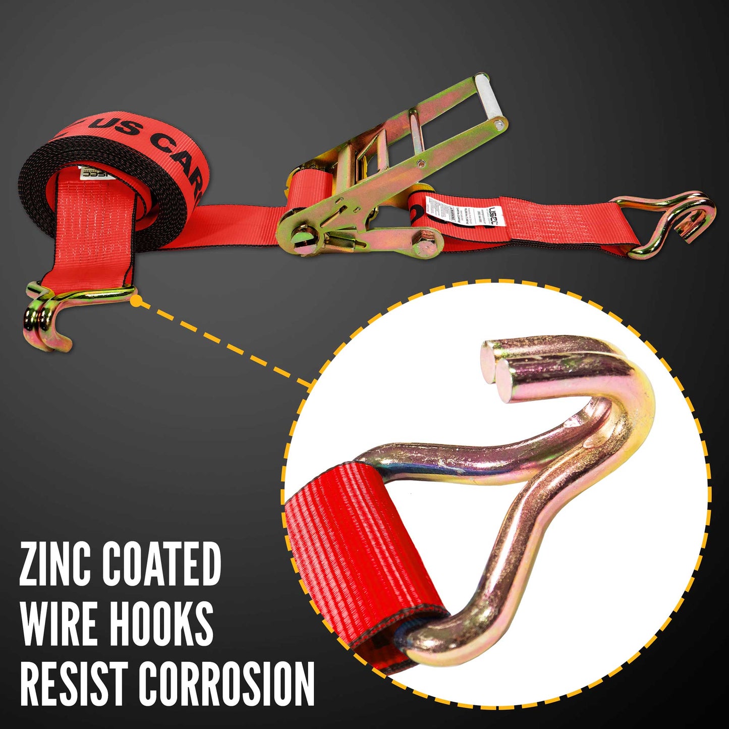 4" x 40' Ratchet Strap with Wire Hooks | Red