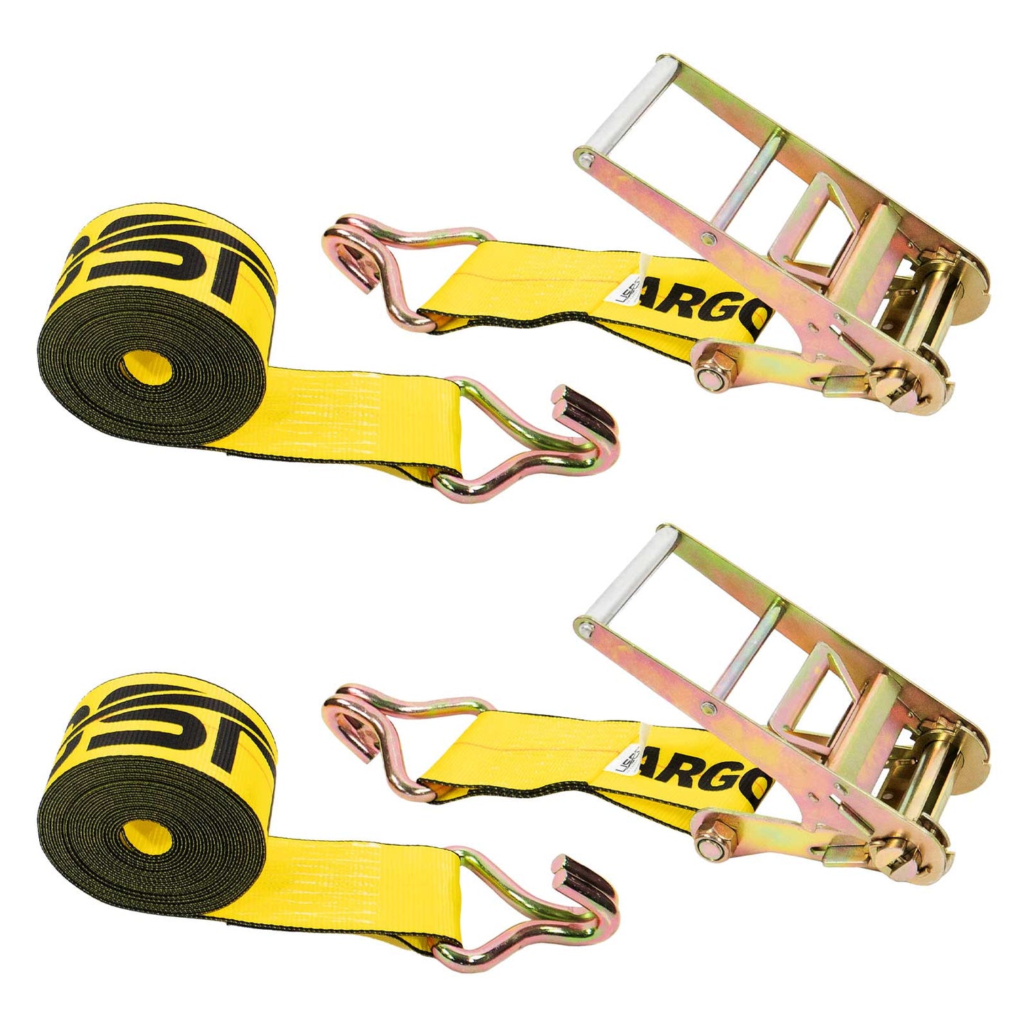 4" x 30' Ratchet Strap with Wire Hooks | Yellow | 2-Pack
