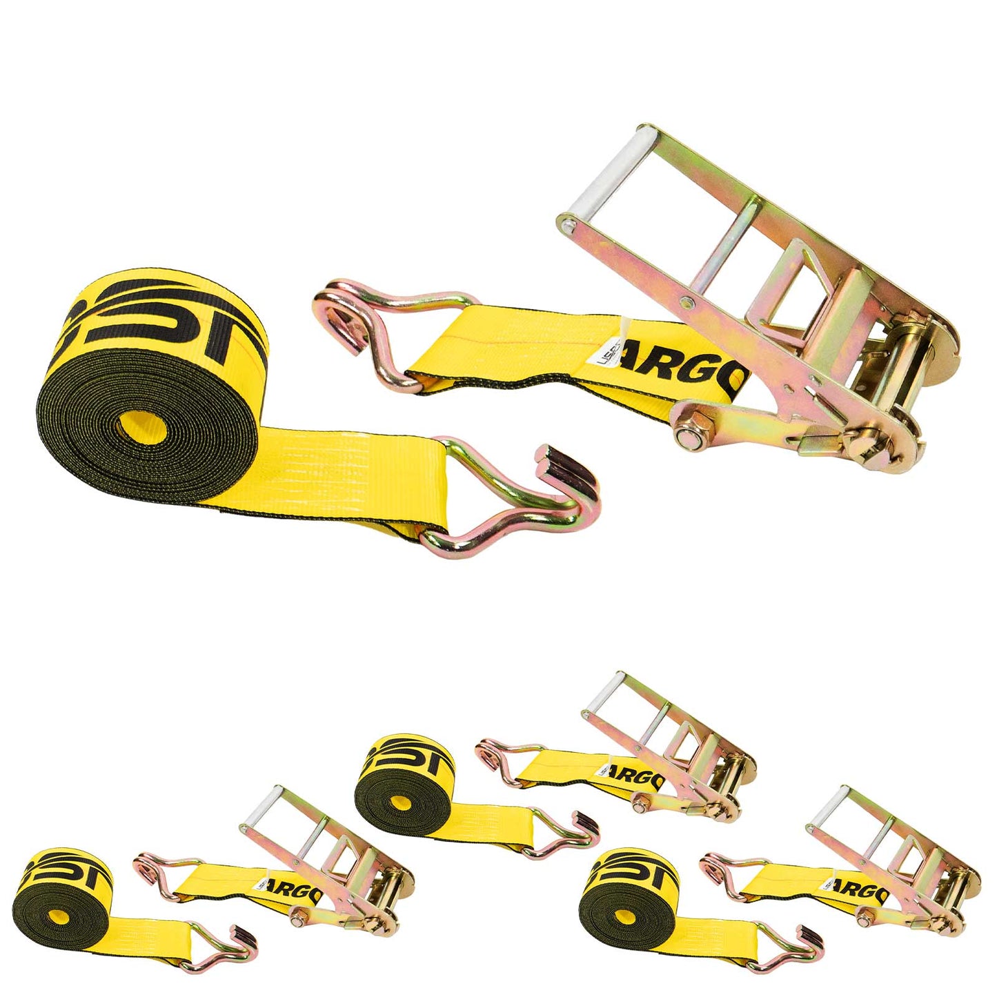 4" x 60' Ratchet Strap with Wire Hooks | Yellow | 4-Pack