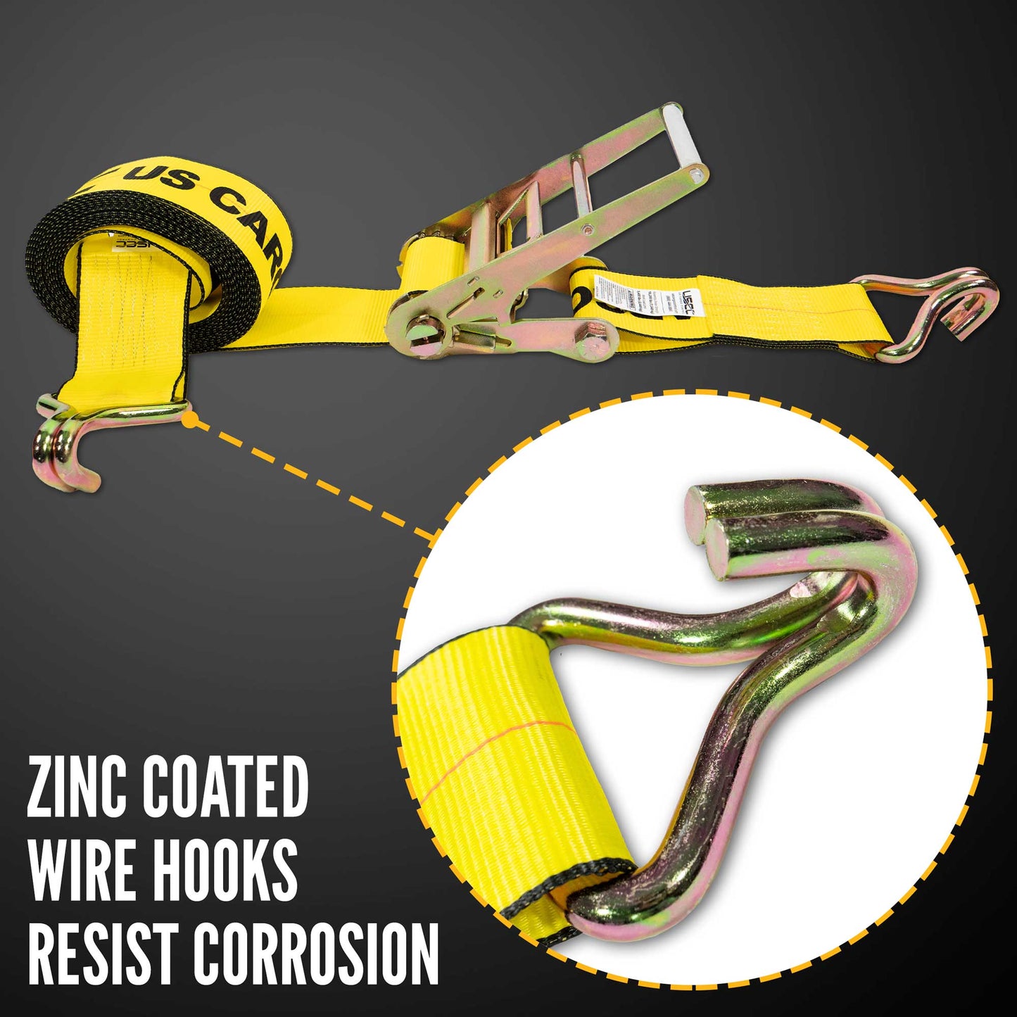 4" x 60' Ratchet Strap with Wire Hooks | Yellow | 4-Pack