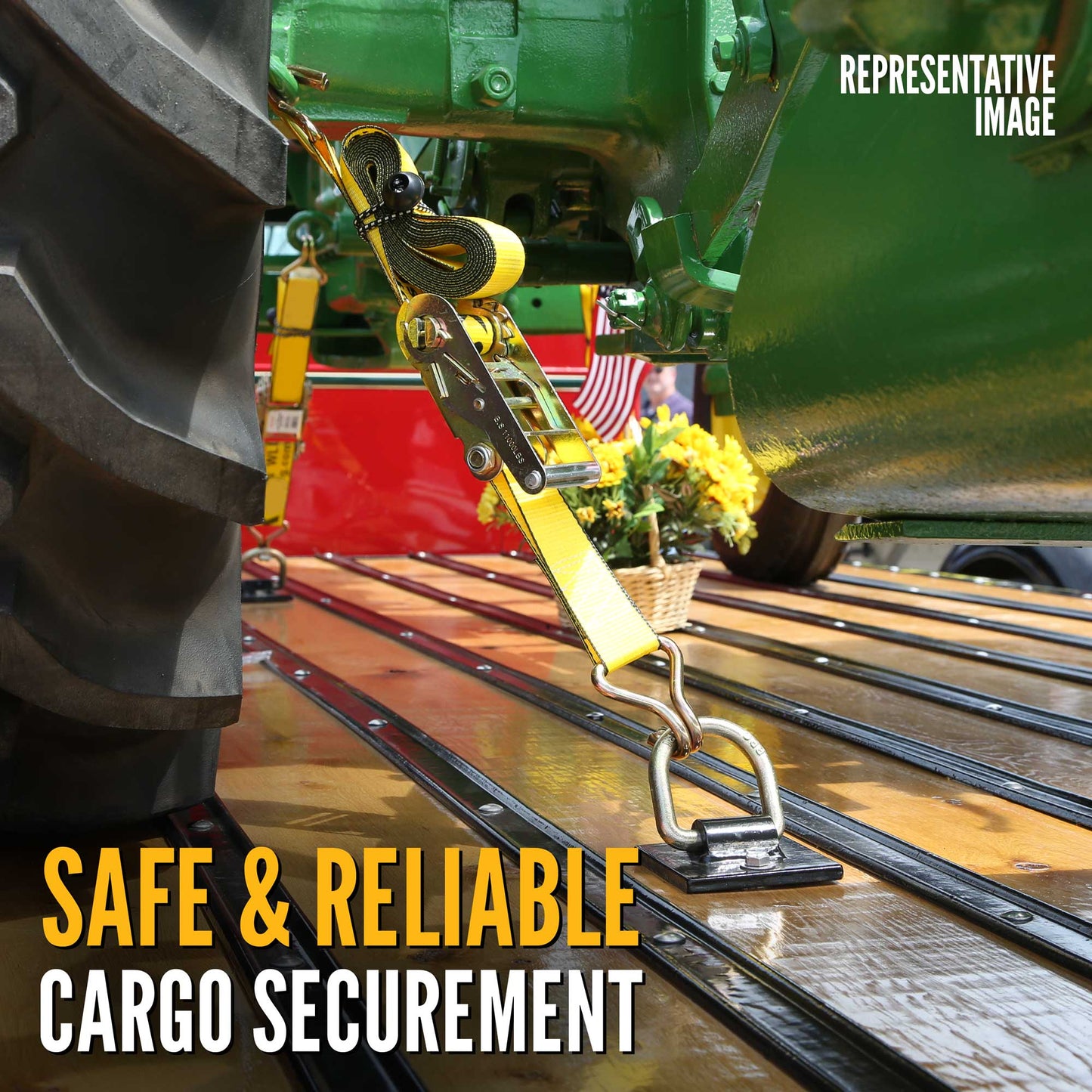 20' heavy duty 4" ratchet strap in use