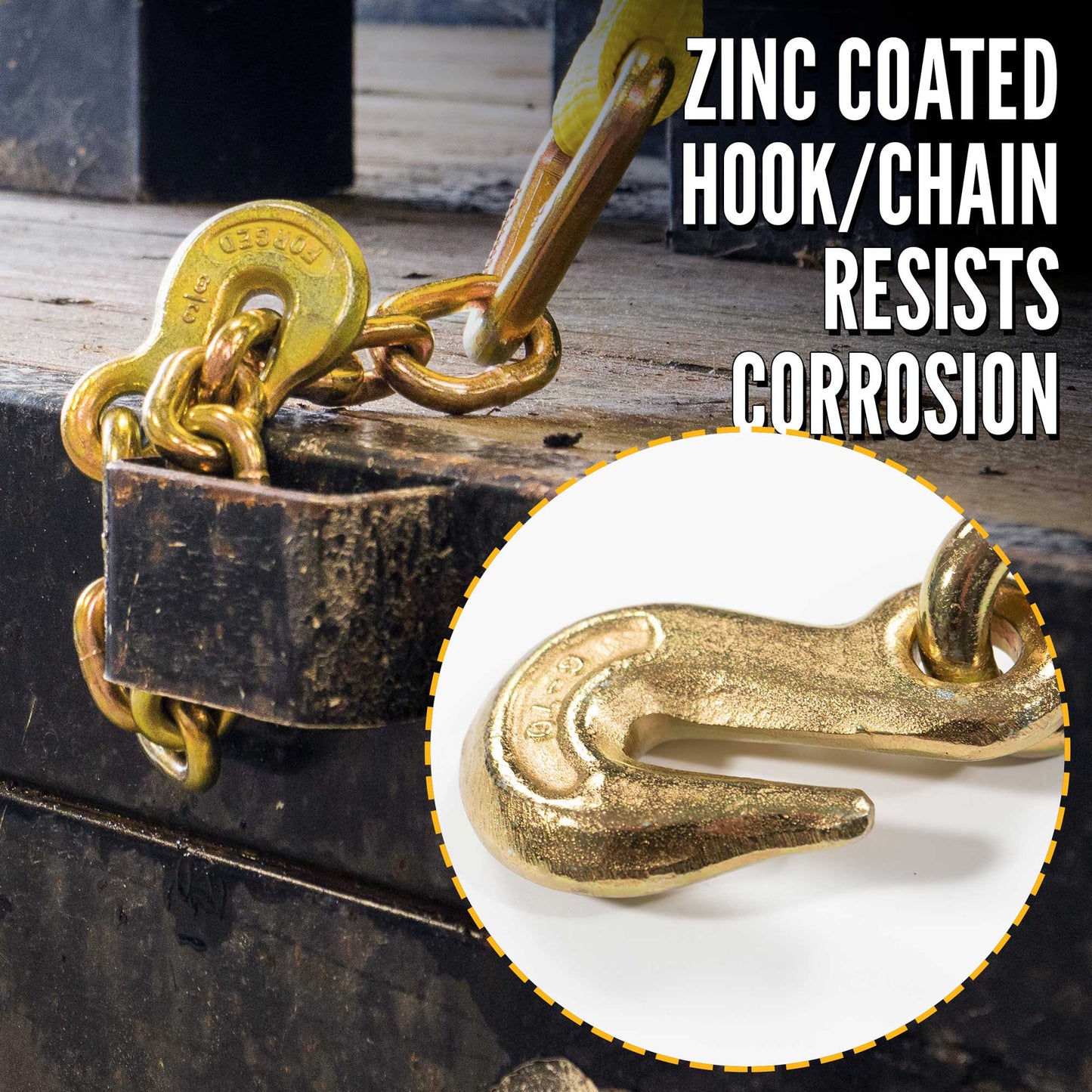 4" x 11" Replacement Ratchet Strap Fixed End - Ratchet / Chain Extension | Yellow