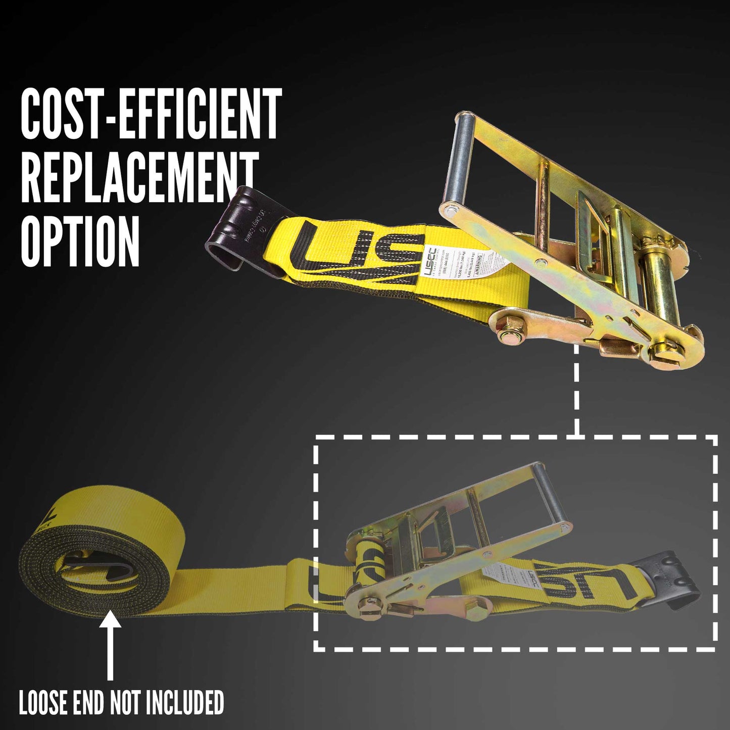 4" x 11" Replacement Ratchet Strap Fixed End - Ratchet / Flat Hook | Yellow
