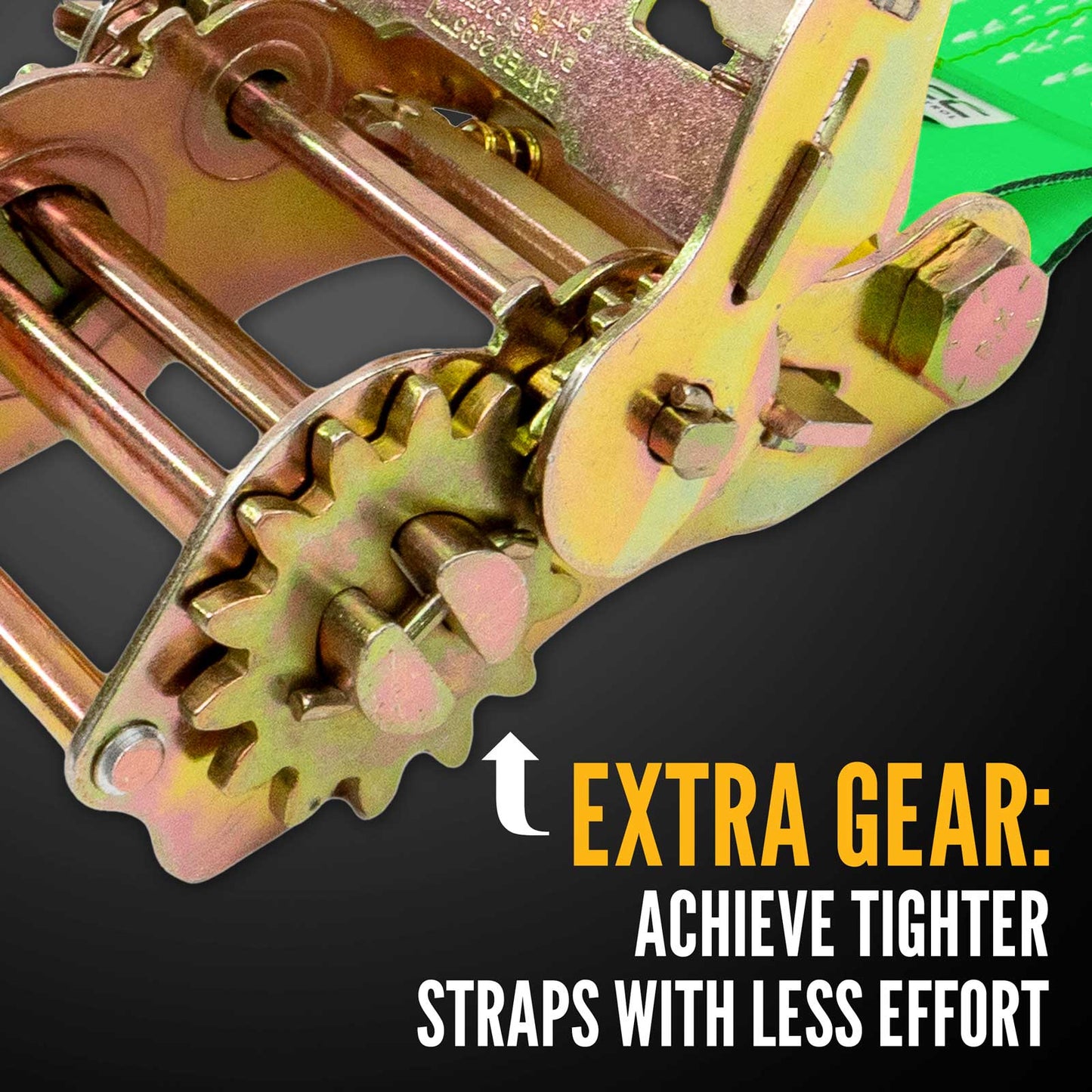 4" x 27' Gear-Driving Reverse-Action Ratchet Strap with Flat Hooks | Green