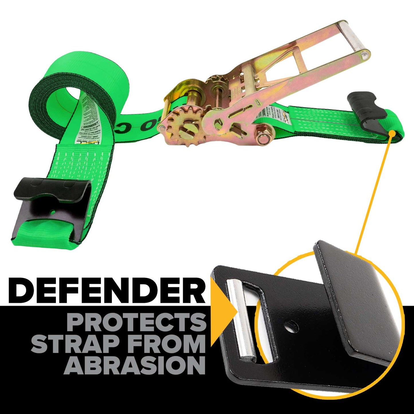 4" x 27' Gear-Driving Reverse-Action Ratchet Strap with Flat Hooks | Green