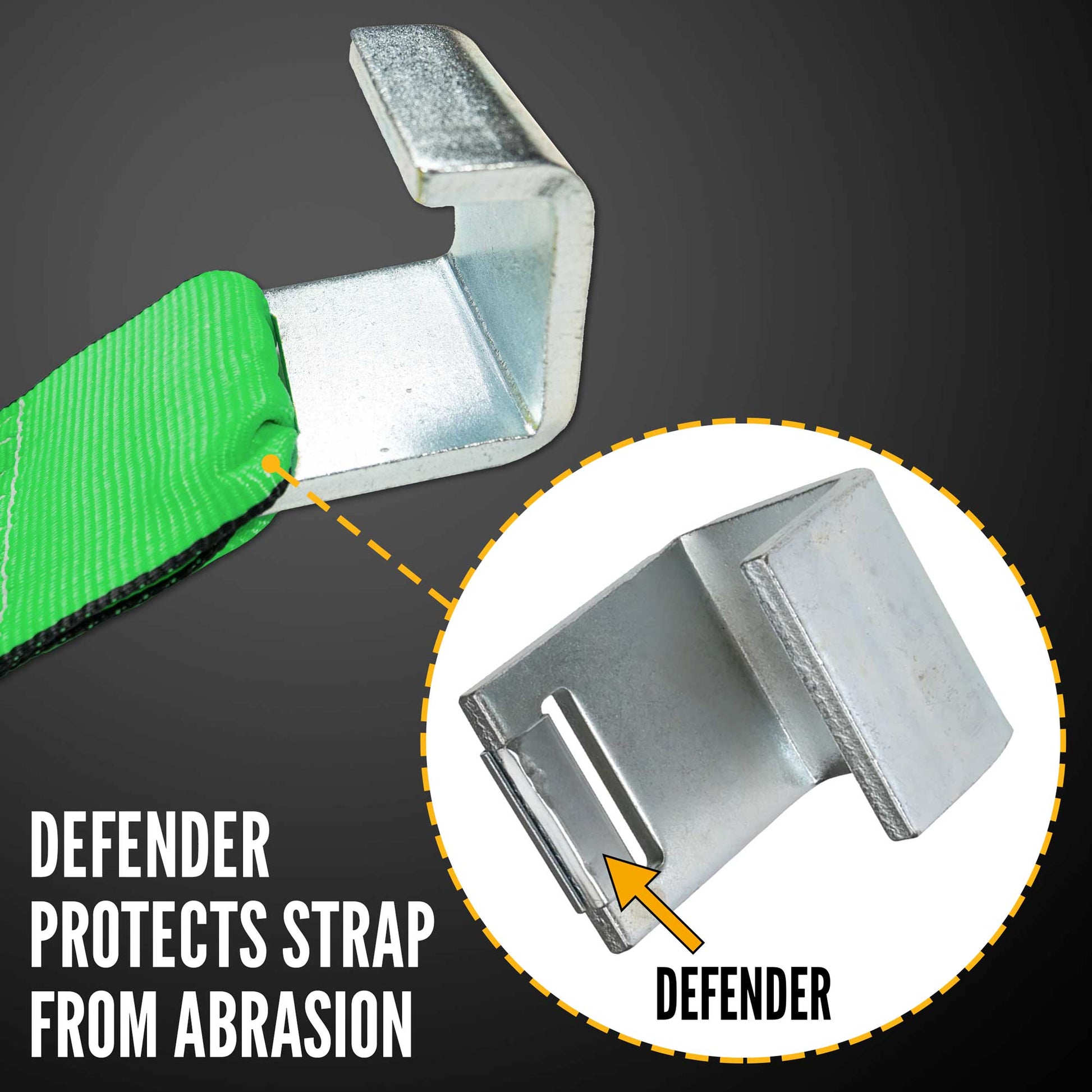 container flat hook defender protects strap