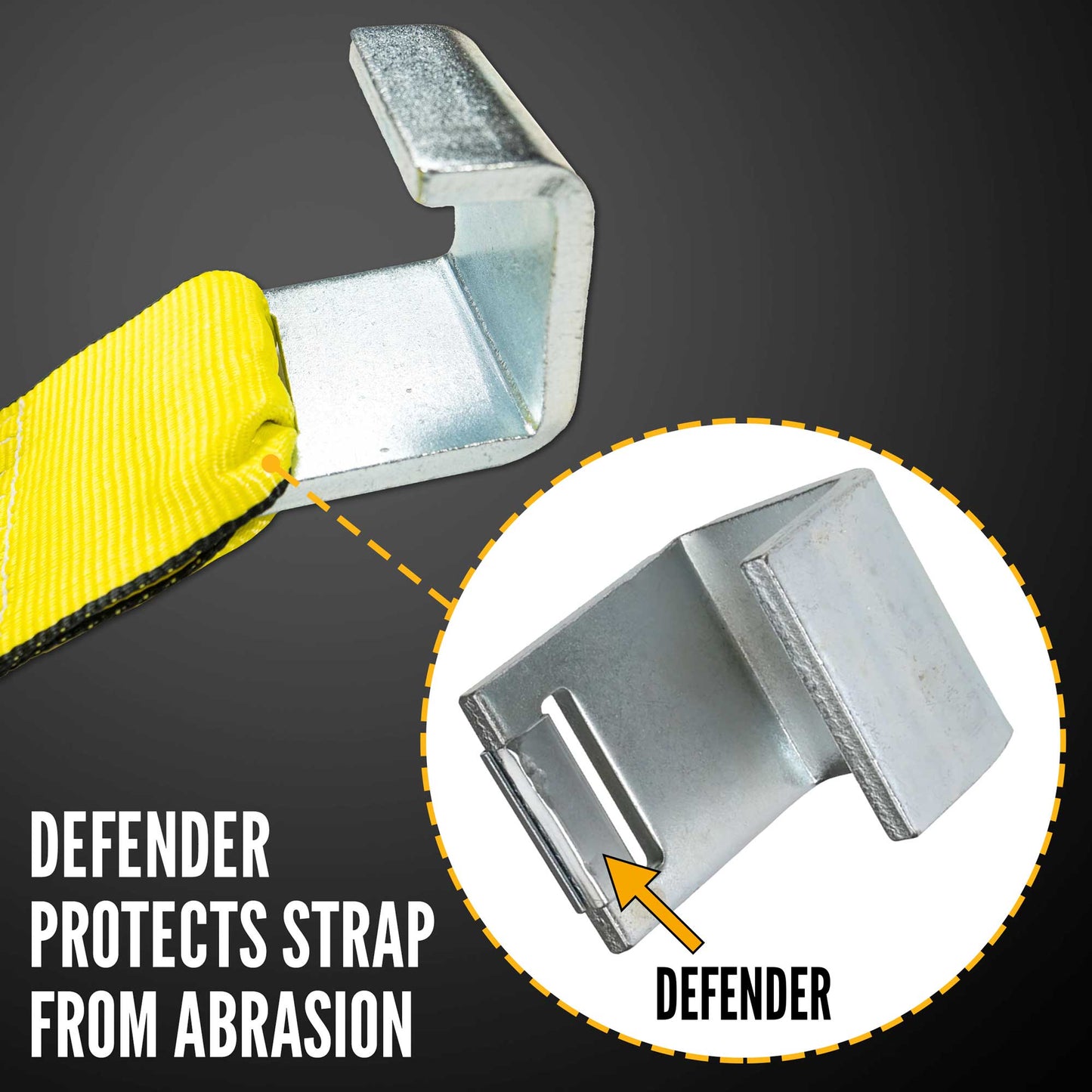 4" x 5' Roll Off Container Strap with Flat Container Hook | Yellow