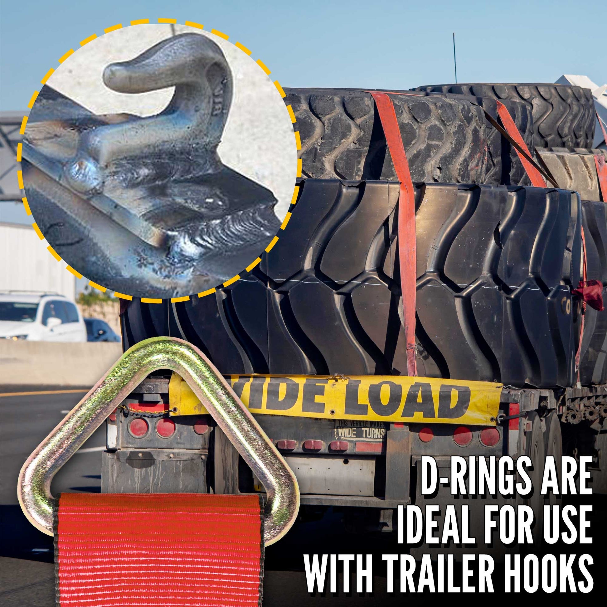 30' D ring straps are ideal for use with trailer hooks