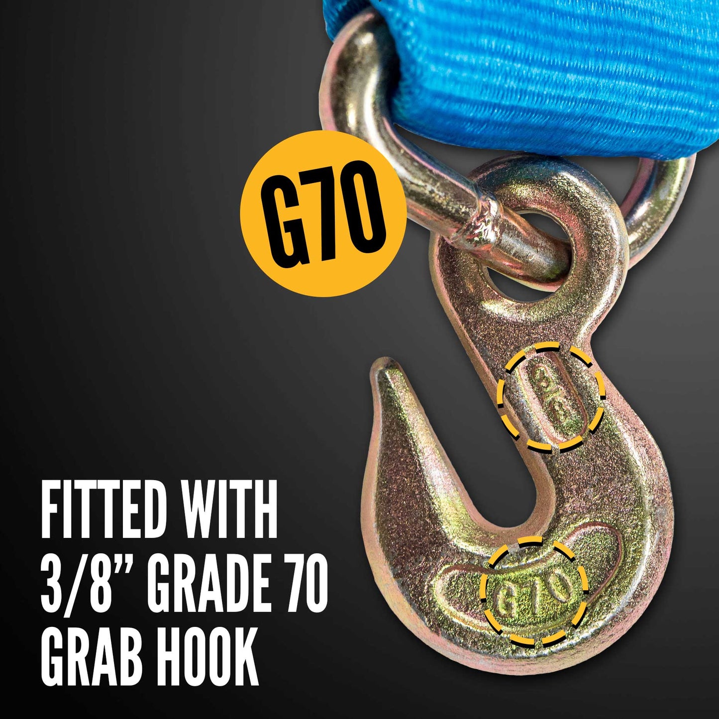 4" x 27' Winch Strap with Grab Hook | Blue