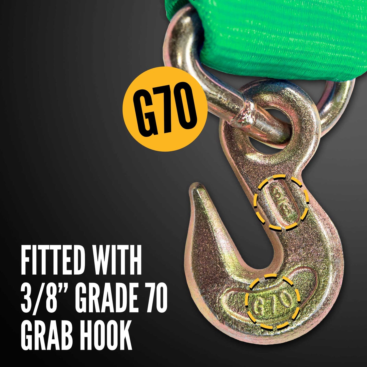4" x 27' Winch Strap with Grab Hook | Green