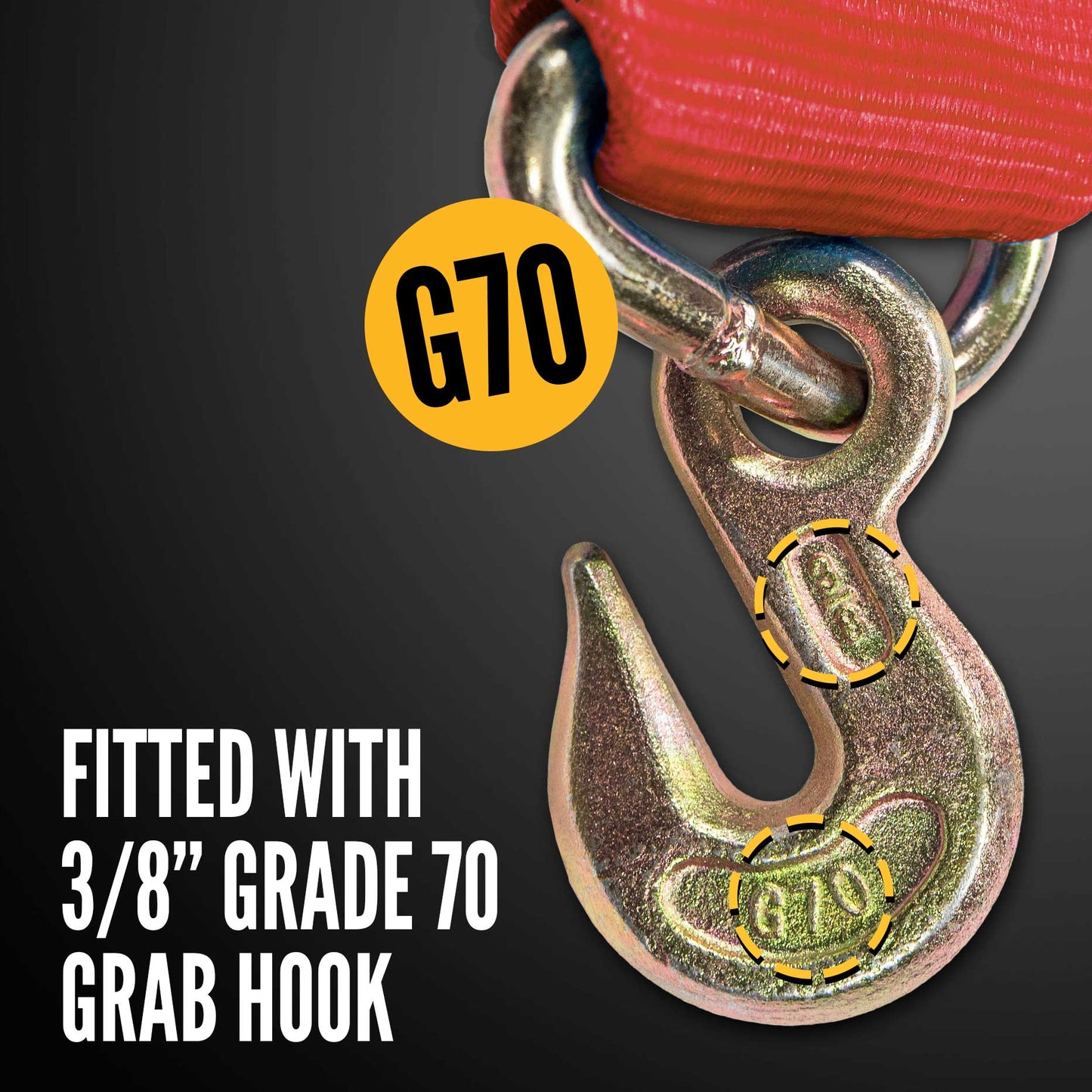 4" x 30' Winch Strap with Grab Hook | Red