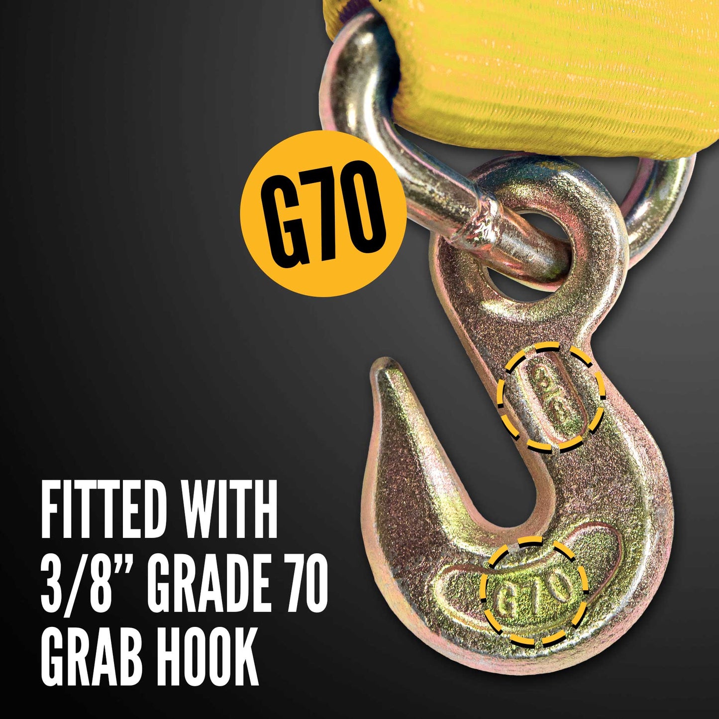 4" x 27' Winch Strap with Grab Hook | Yellow