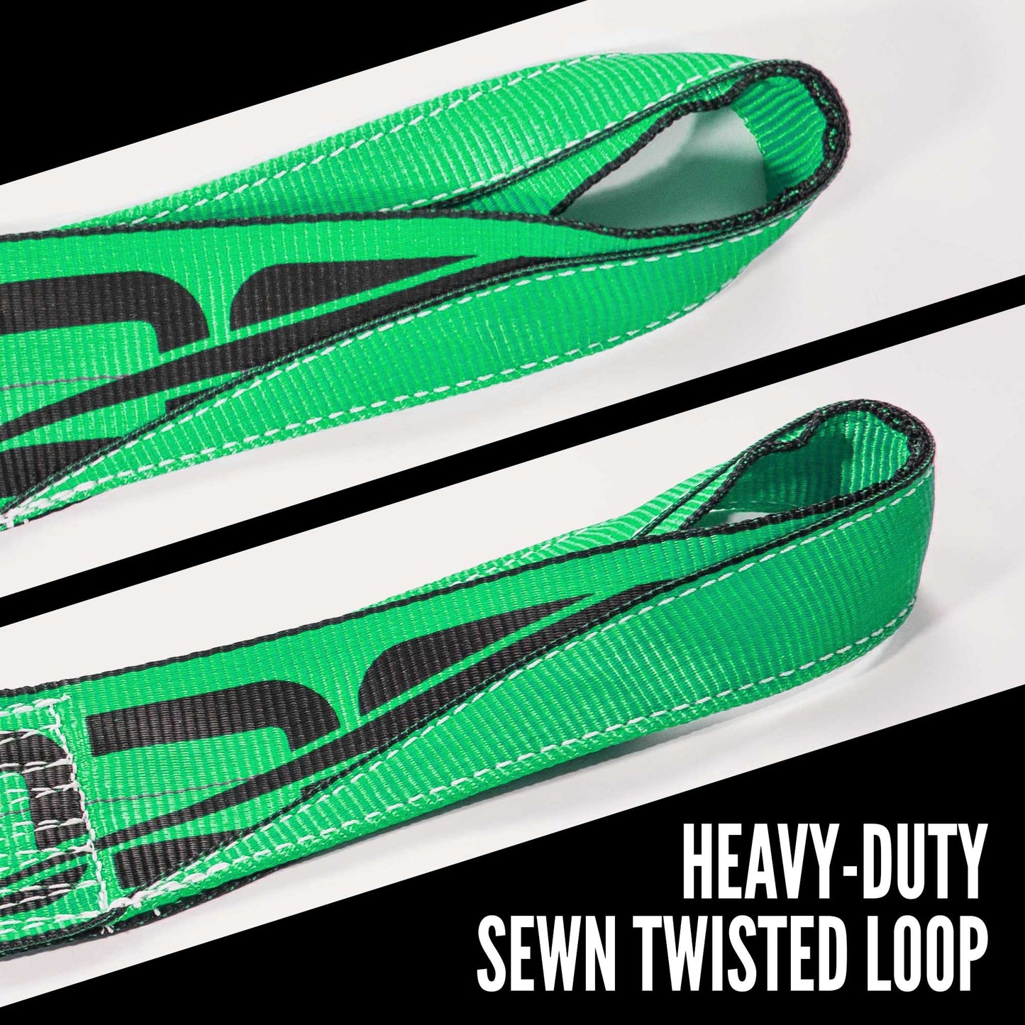 4" x 30' Winch Strap with Twisted Sewn Loop | Green