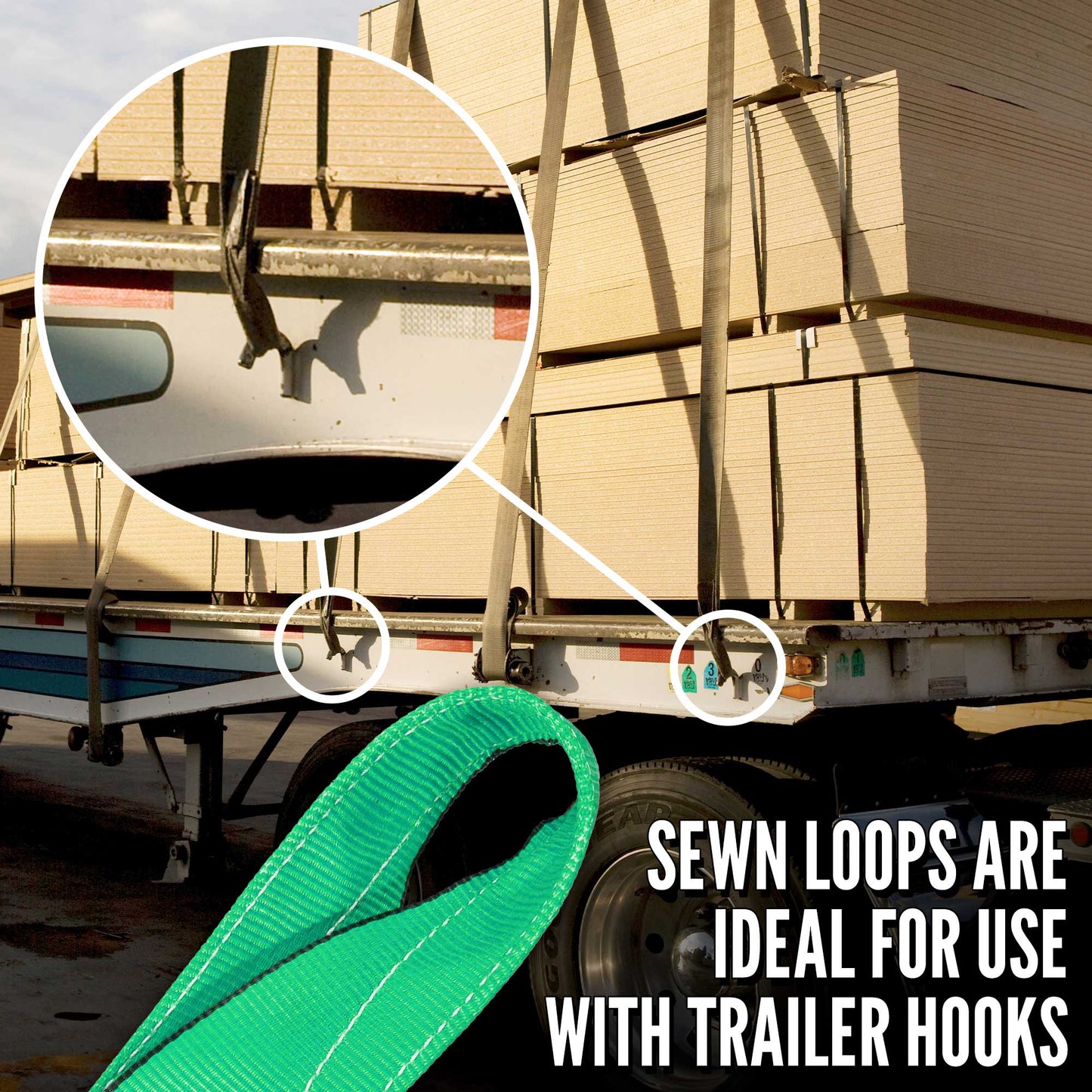 4" x 30' Winch Strap with Twisted Sewn Loop | Green