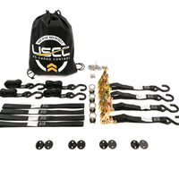 4-Point Single Stud L-Track Anchor Point Motorcycle Tie Down Kit | Black