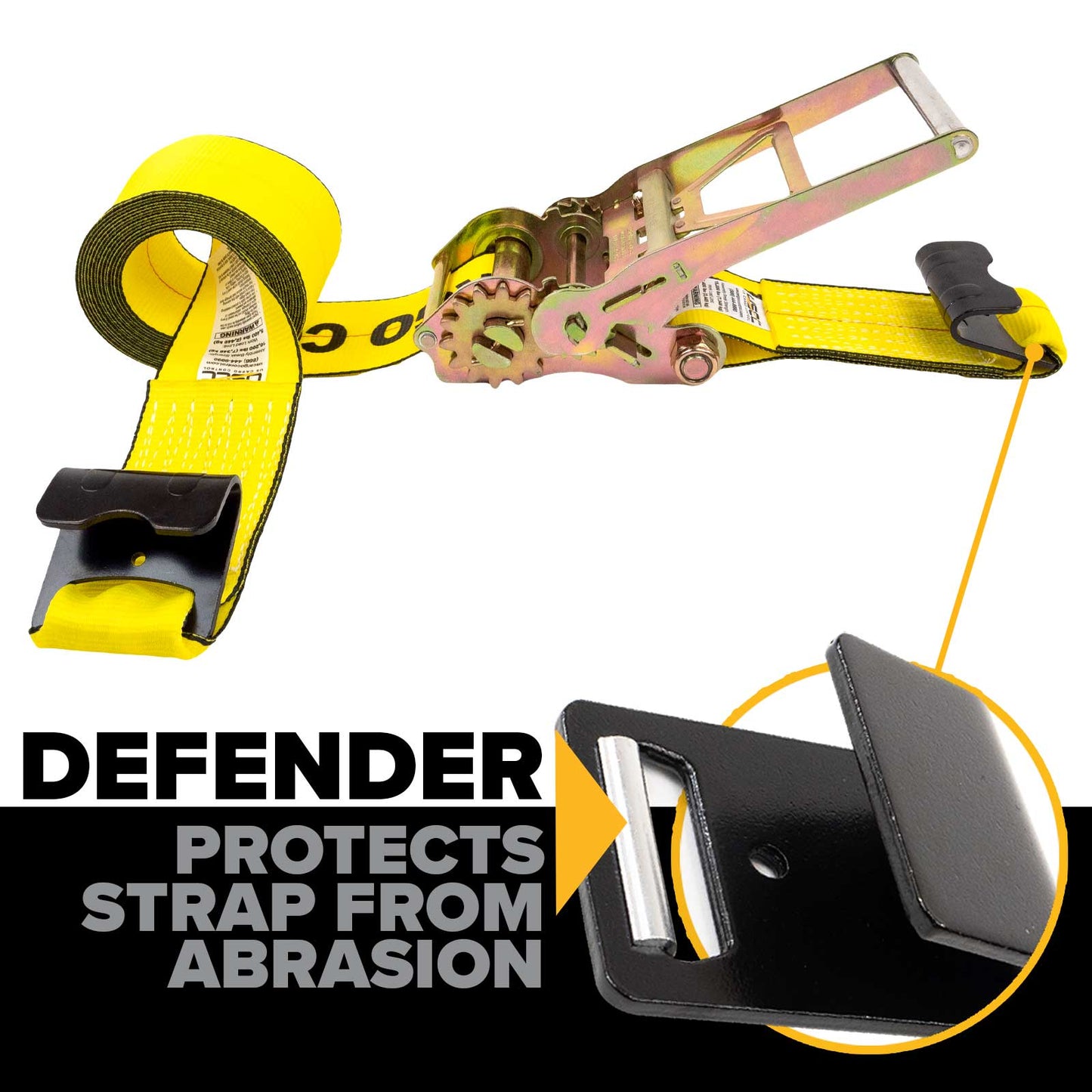 4" x 20' Gear-Driving Reverse-Action Ratchet Strap with Flat Hook | Yellow