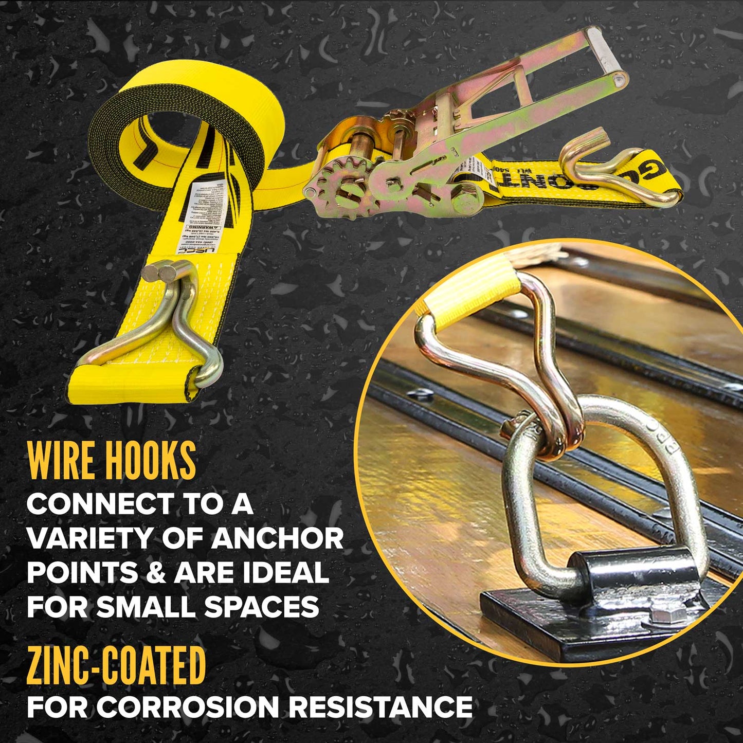 4" x 20' Gear-Driving Reverse-Action Ratchet Strap with Wire Hook | Yellow | 90-Pack (Pallet)