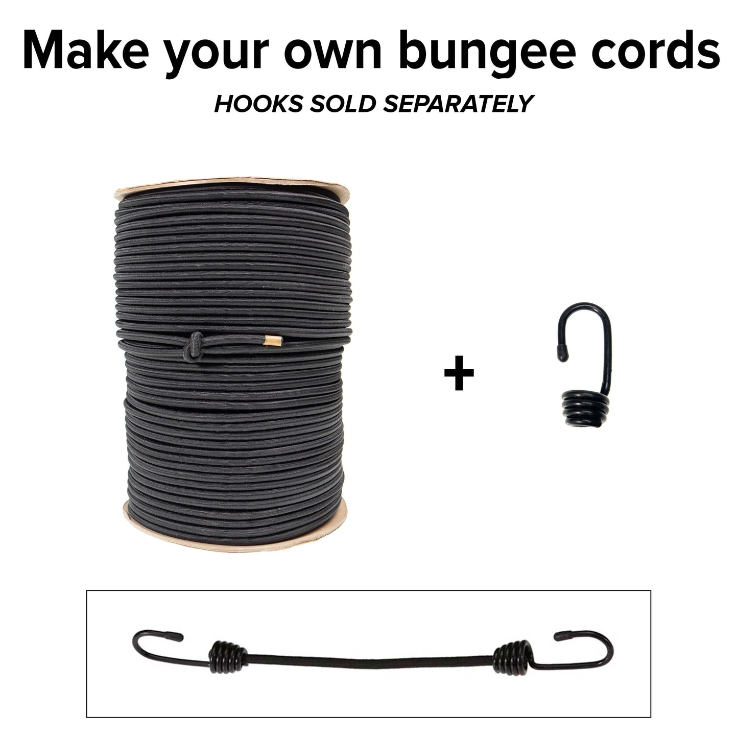 1/4''-6mm Black Polyester Shock Cord 100 ft