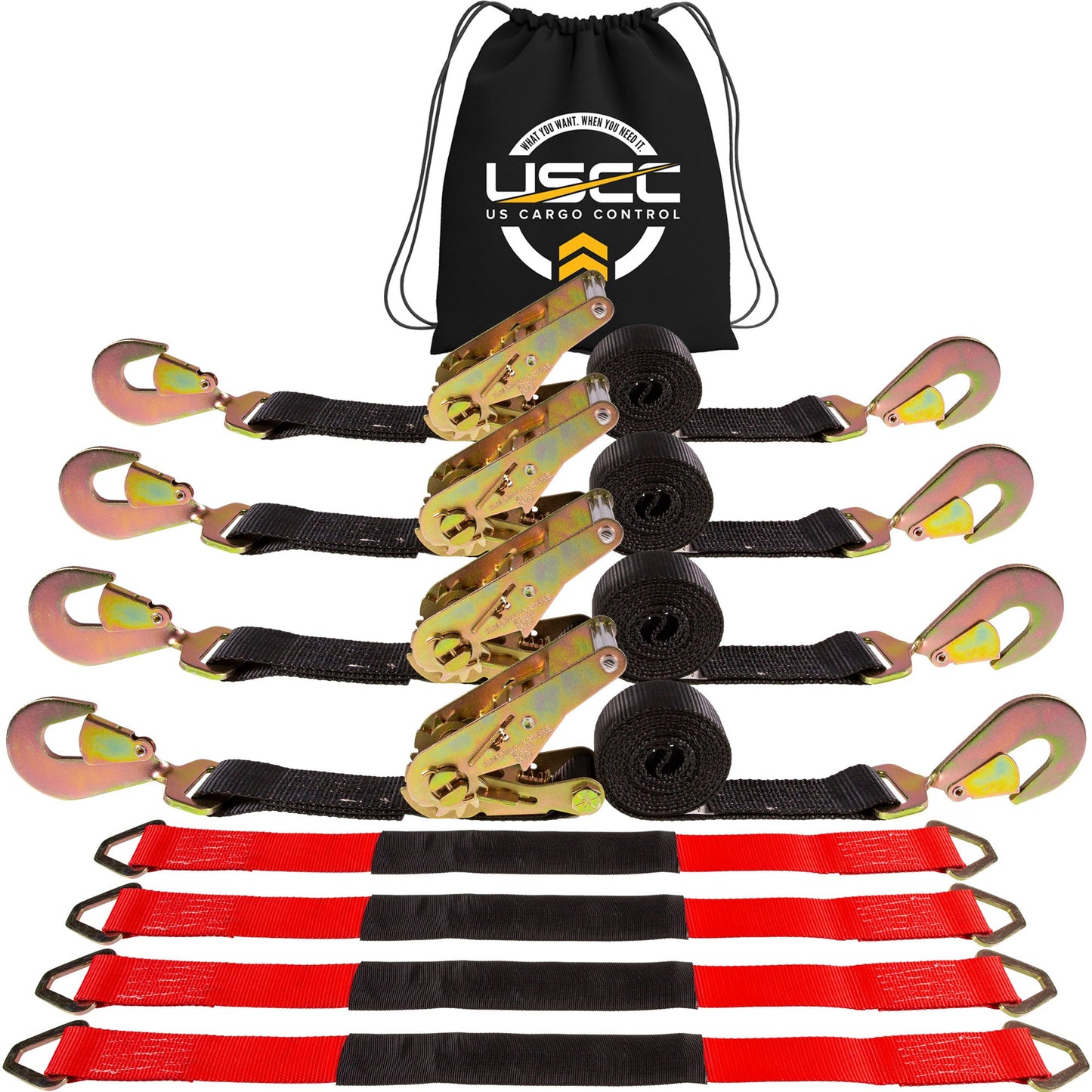Car Tie Down Straps for Trailers Kit | 2" x 8' Twisted Snap Hook Tiedowns