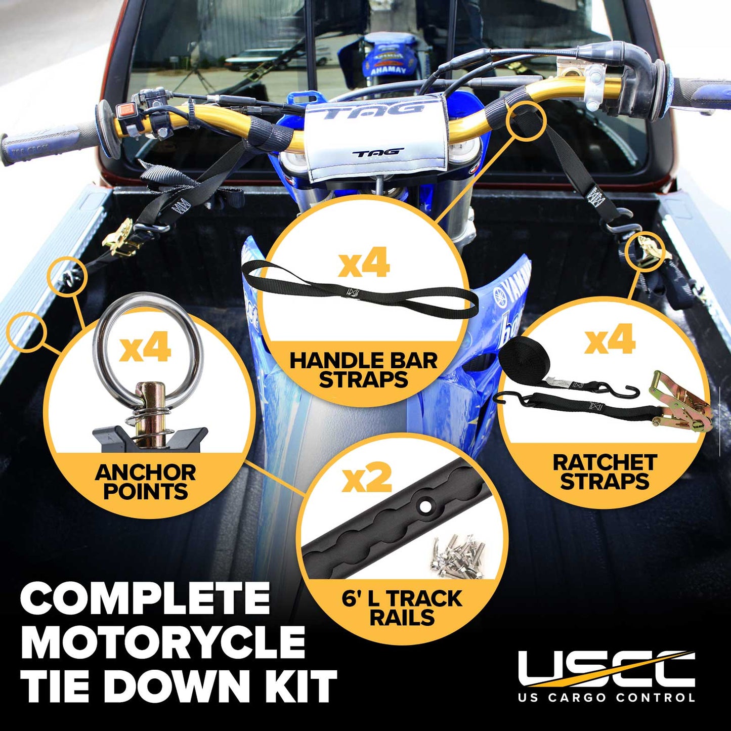 6' Motorcycle L-Track Tie Down System Kit | Black Aluminum L-Track