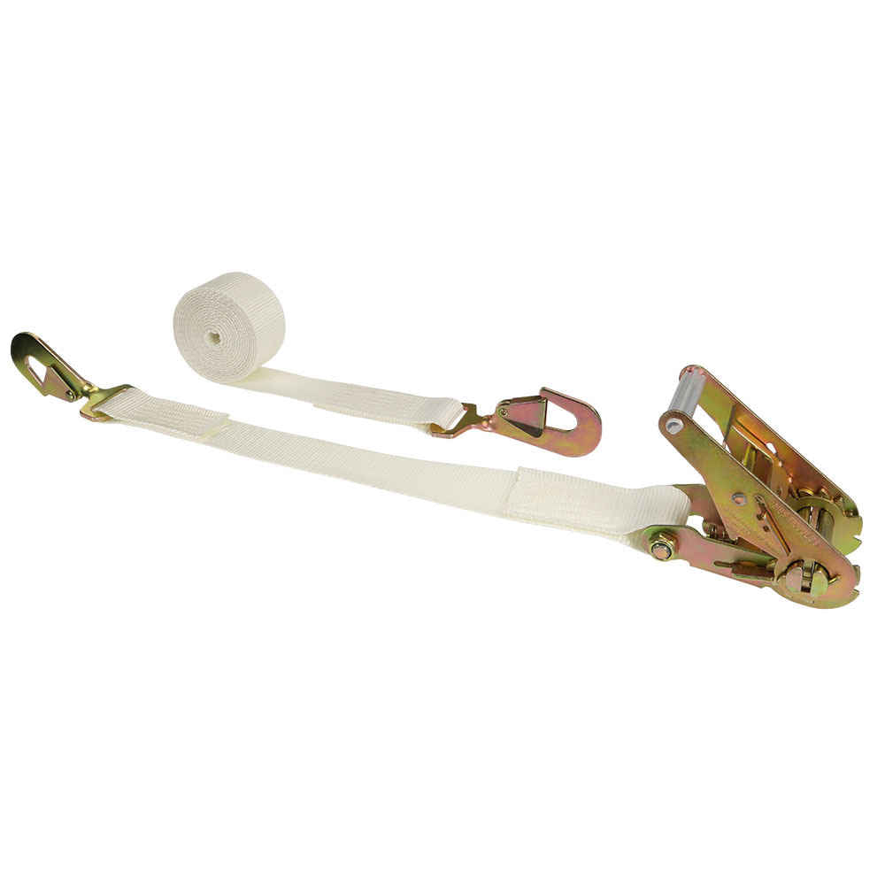 2" x 16' White Tent Ratchet Strap w/ Twisted Snap Hooks