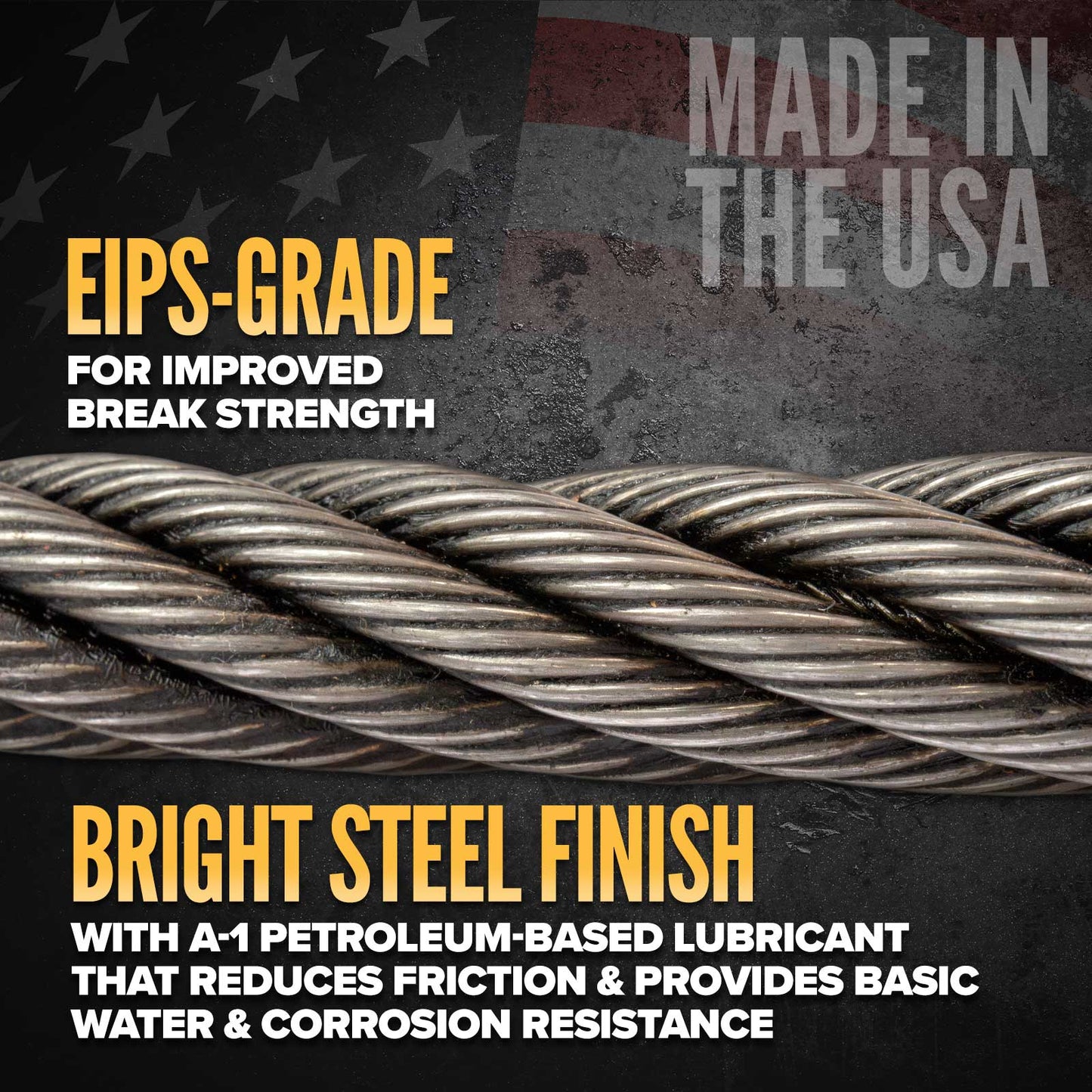 9/16" 6x19 Bright Wire Rope - EIPS IWRC | Linear Foot - Domestic