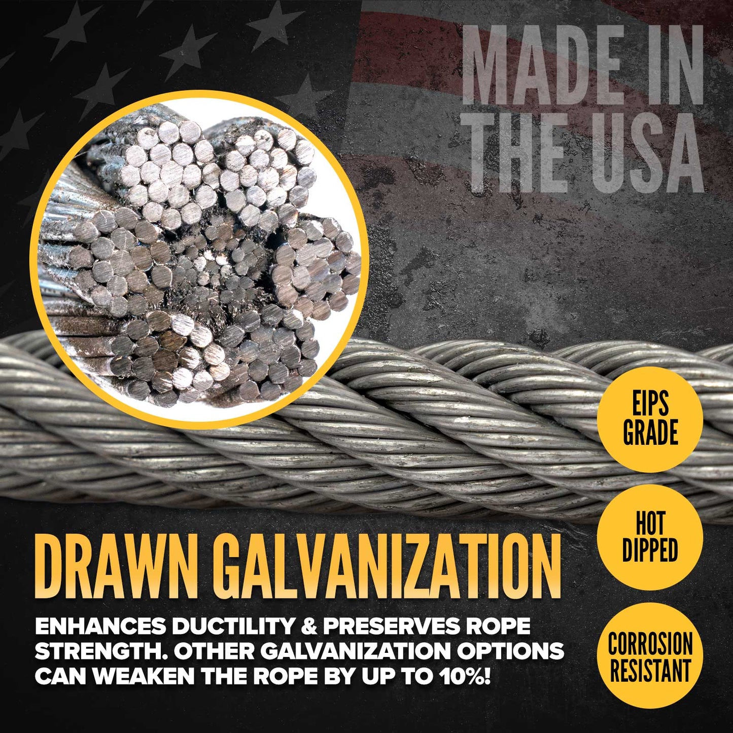 3/4" 6x19 Galvanized Wire Rope - EIPS IWRC | 1,000' Coil - Domestic