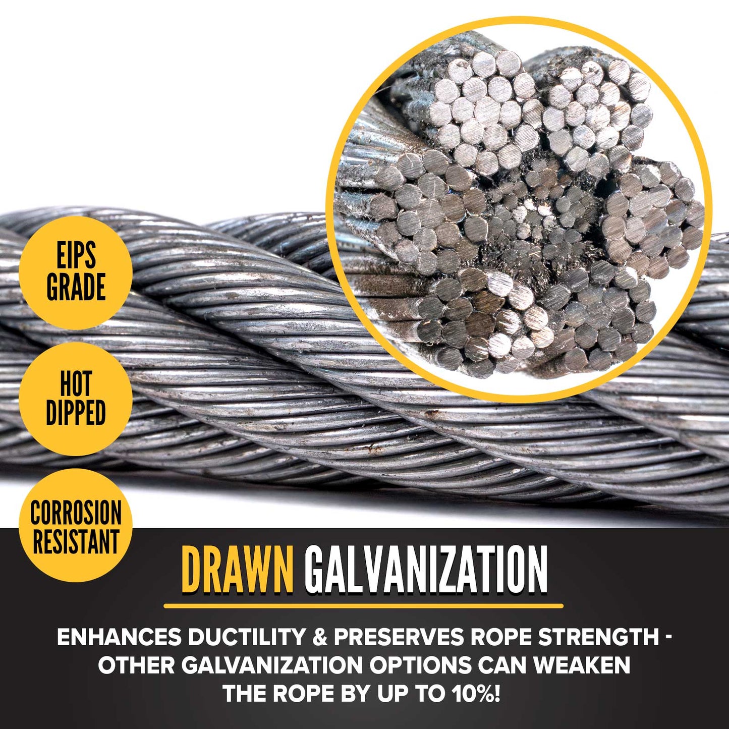 3/8" 6x19 Galvanized Wire Rope - EIPS IWRC | 5,000' Coil