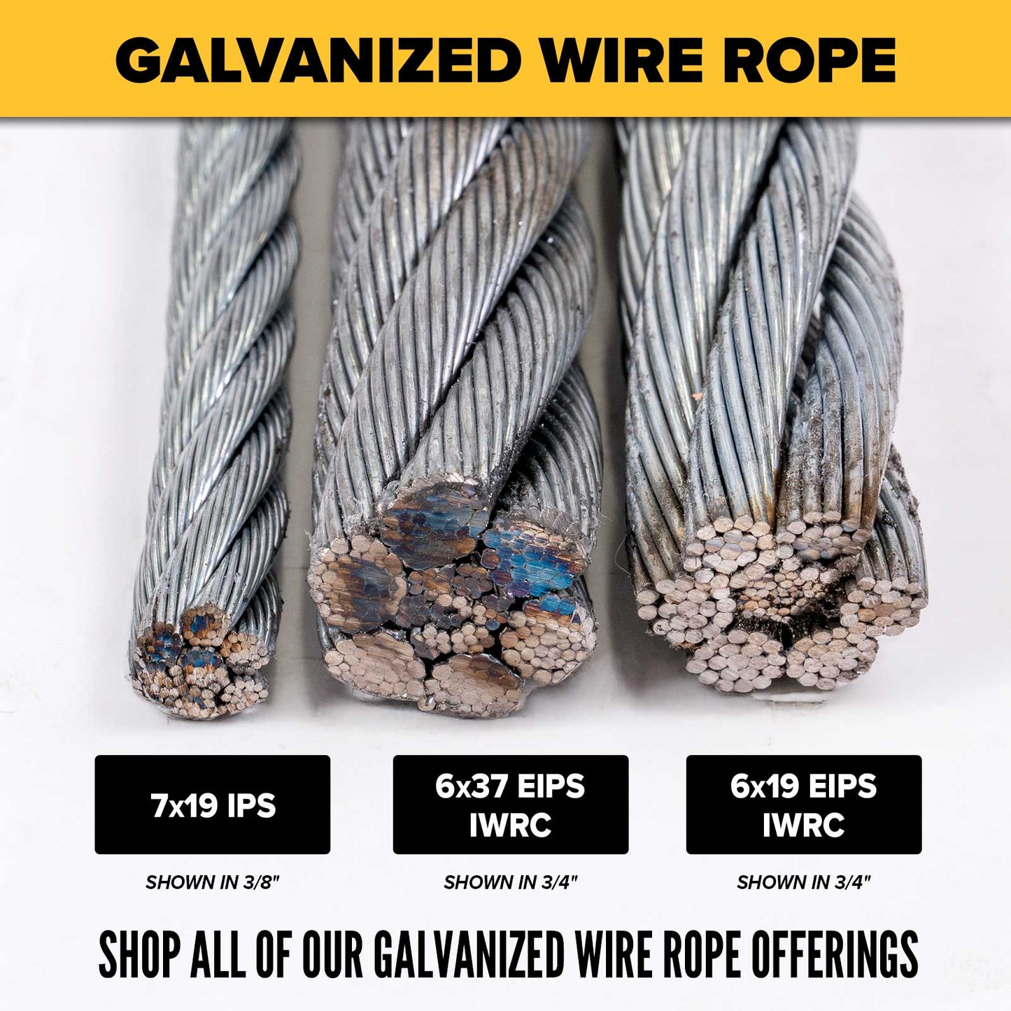 3/4" 6x19 Galvanized Wire Rope - EIPS IWRC | 500' Coil - Domestic